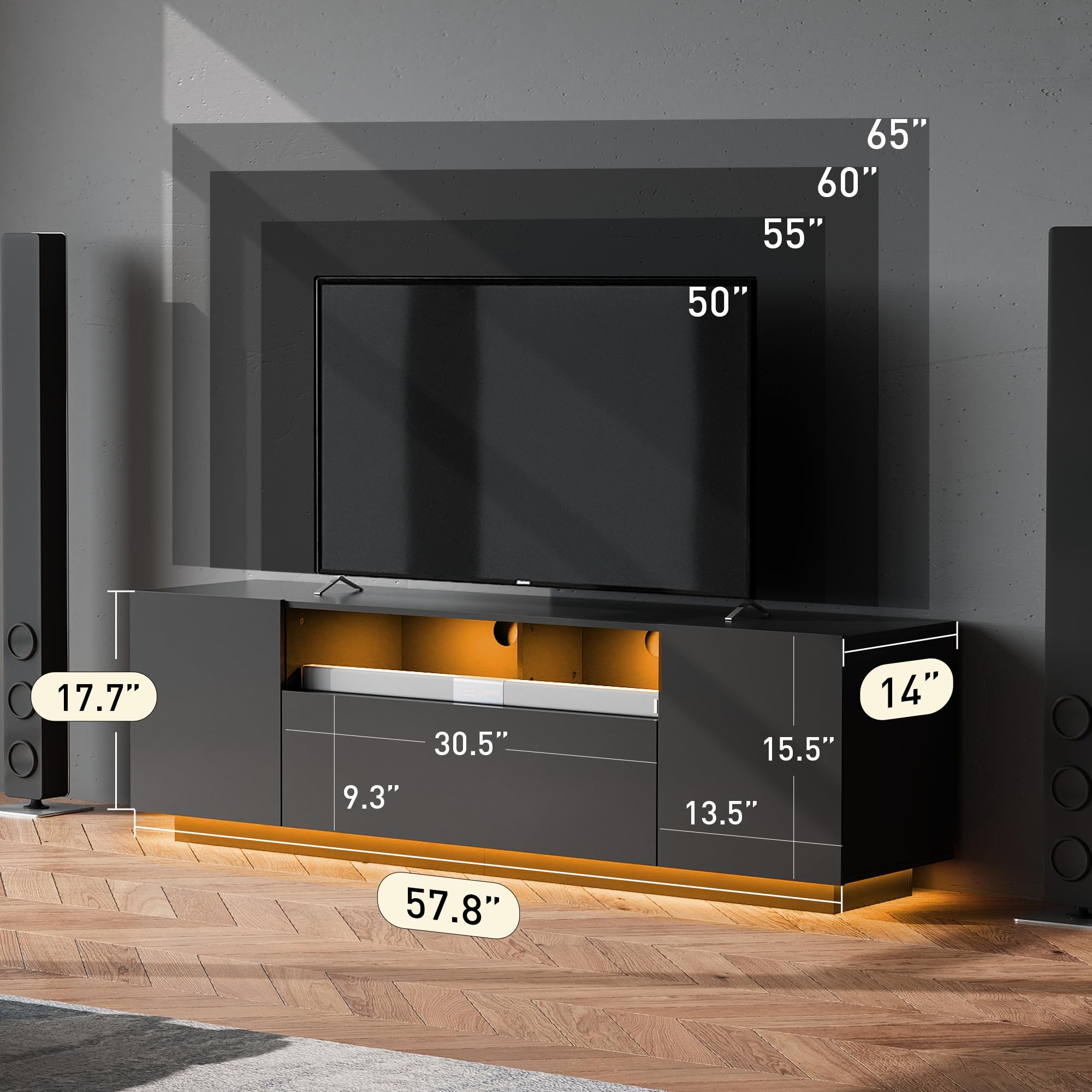 58" LED TV Stand with Storage Cabinets