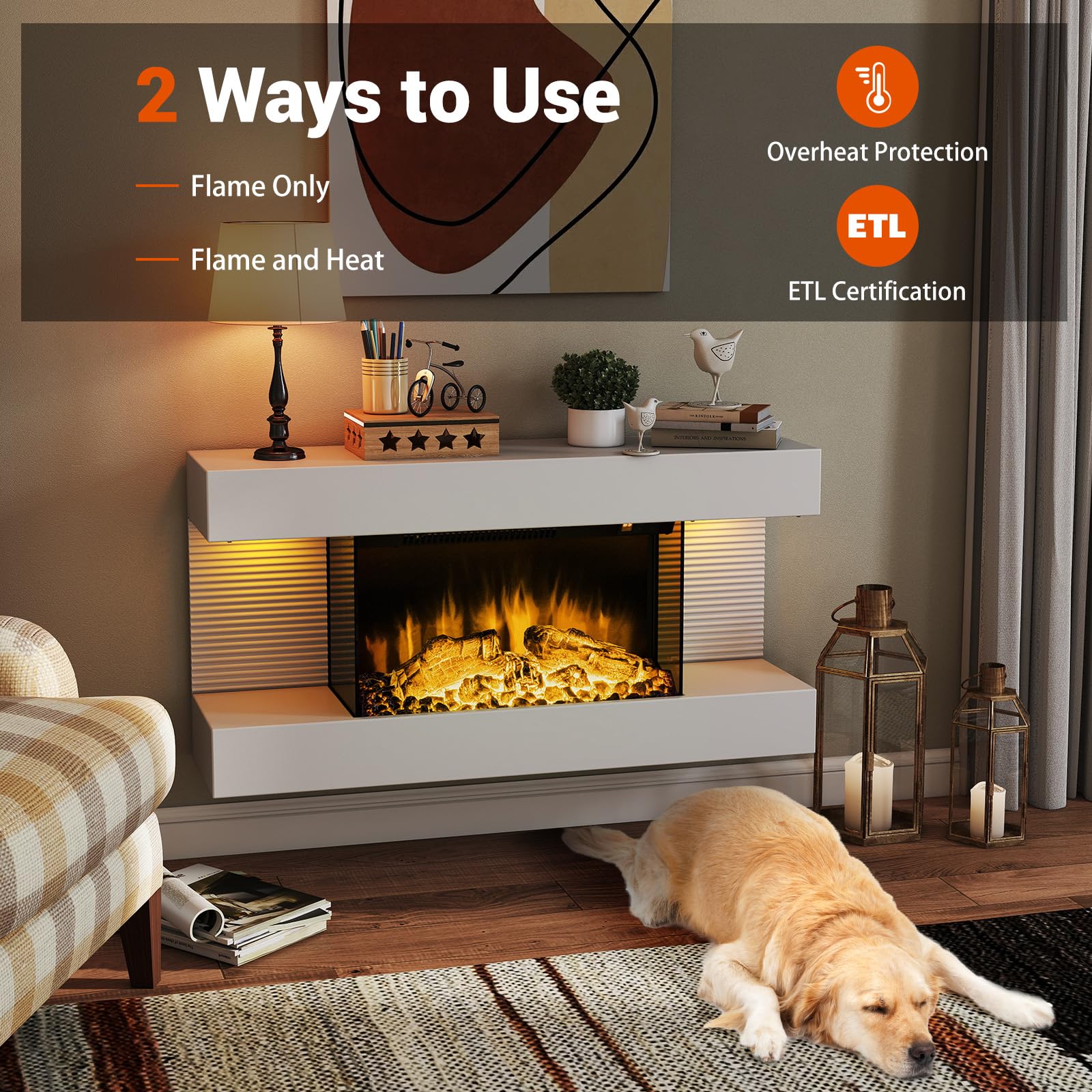 32" Wall Mounted Electric Fireplace with Remote Control