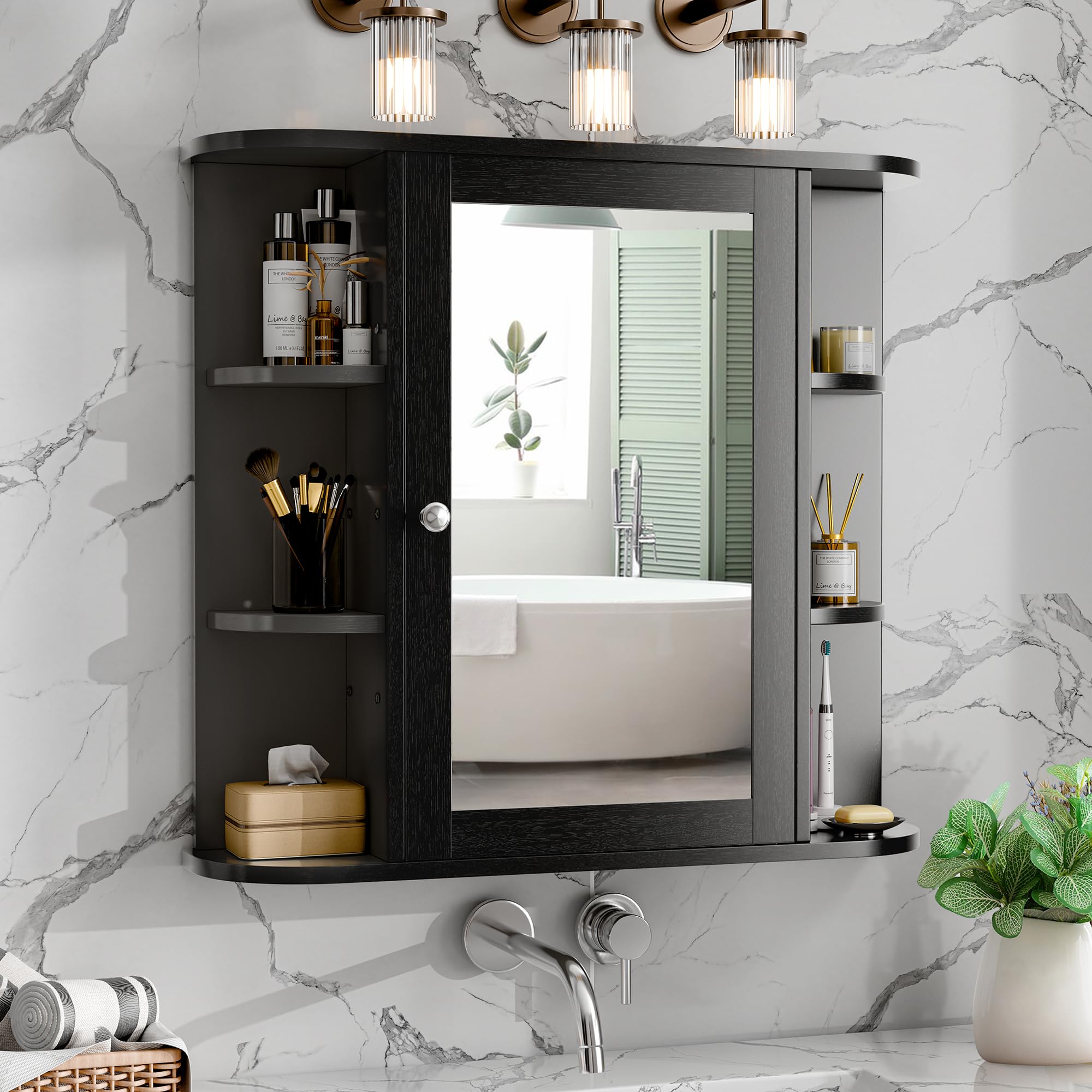 Bathroom Mirror Cabinet Wall Mounted with 6 Shelves