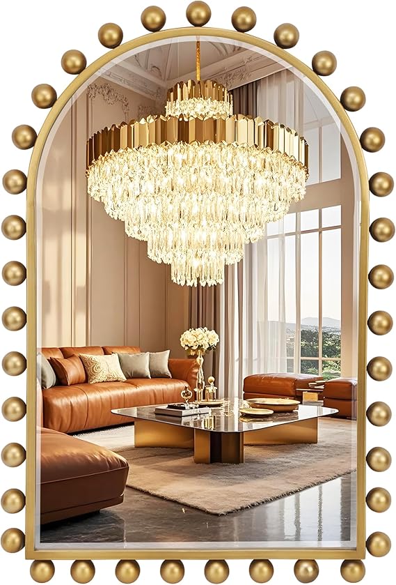 30 Inch Round Wall Mirror with Antique Gold Ball Frame