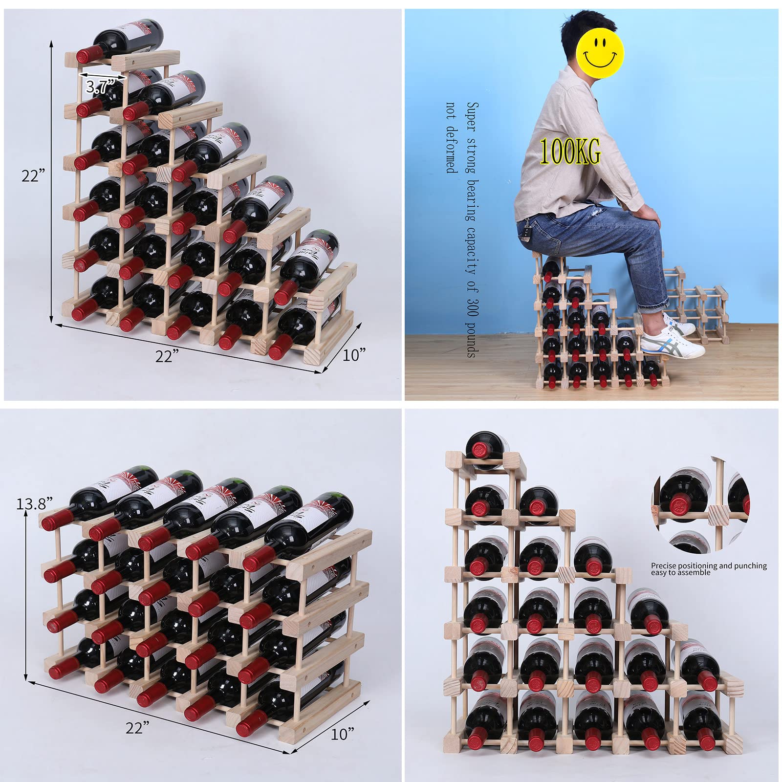Pine Wood Wine Rack Countertop Storage