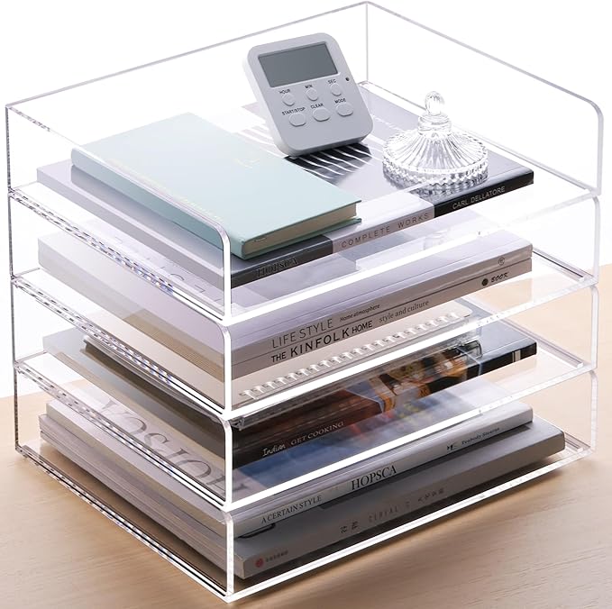 5-Tier Acrylic Desk File Organizer with Handle