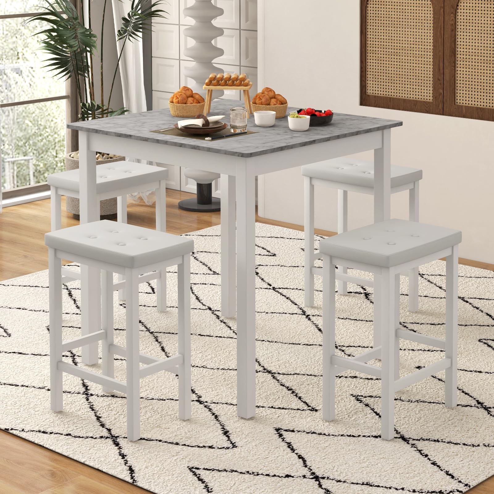 5-Piece Counter Height Dining Set with Bar Stools