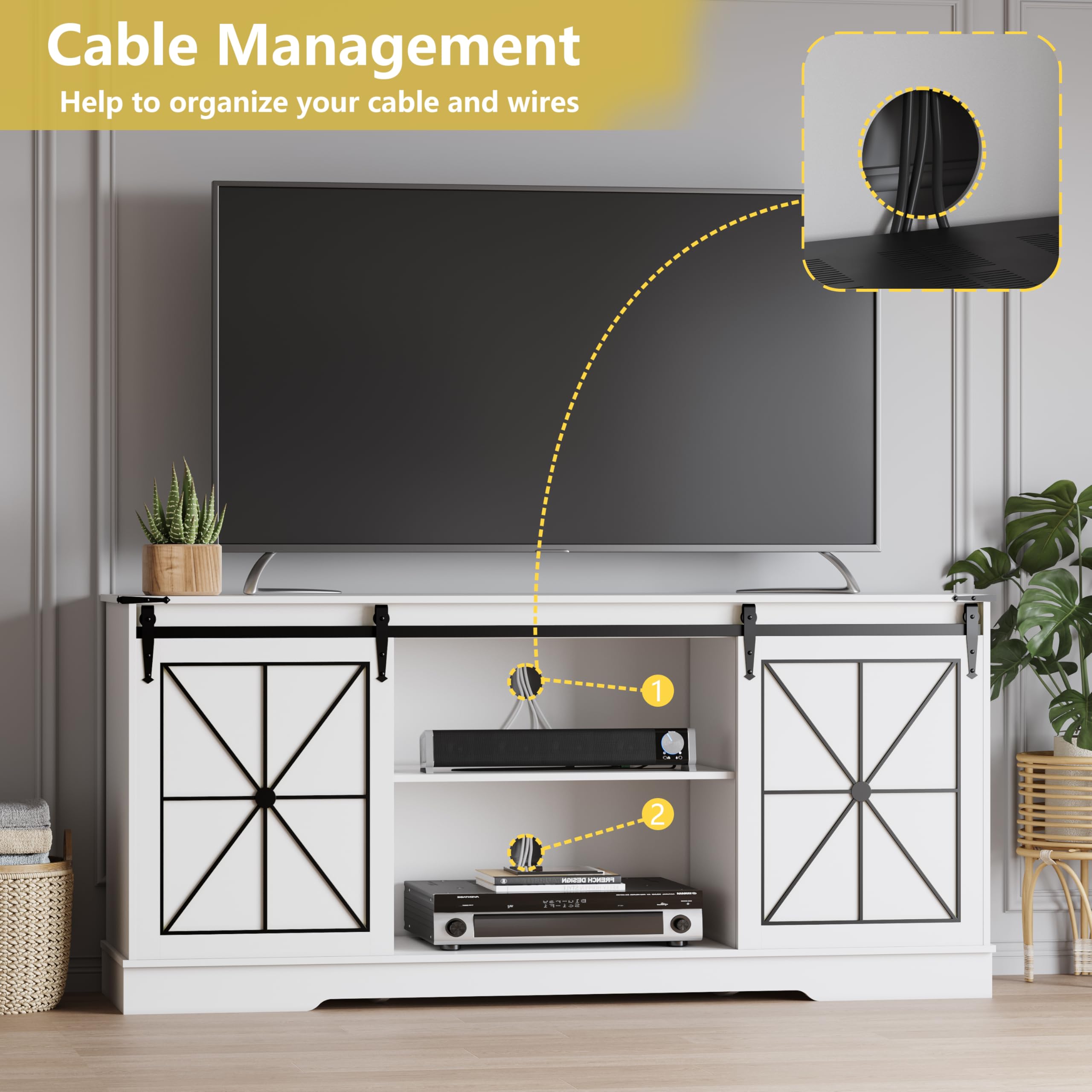 Farmhouse TV Stand with Sliding Barn Doors - 59 Inch Media Console