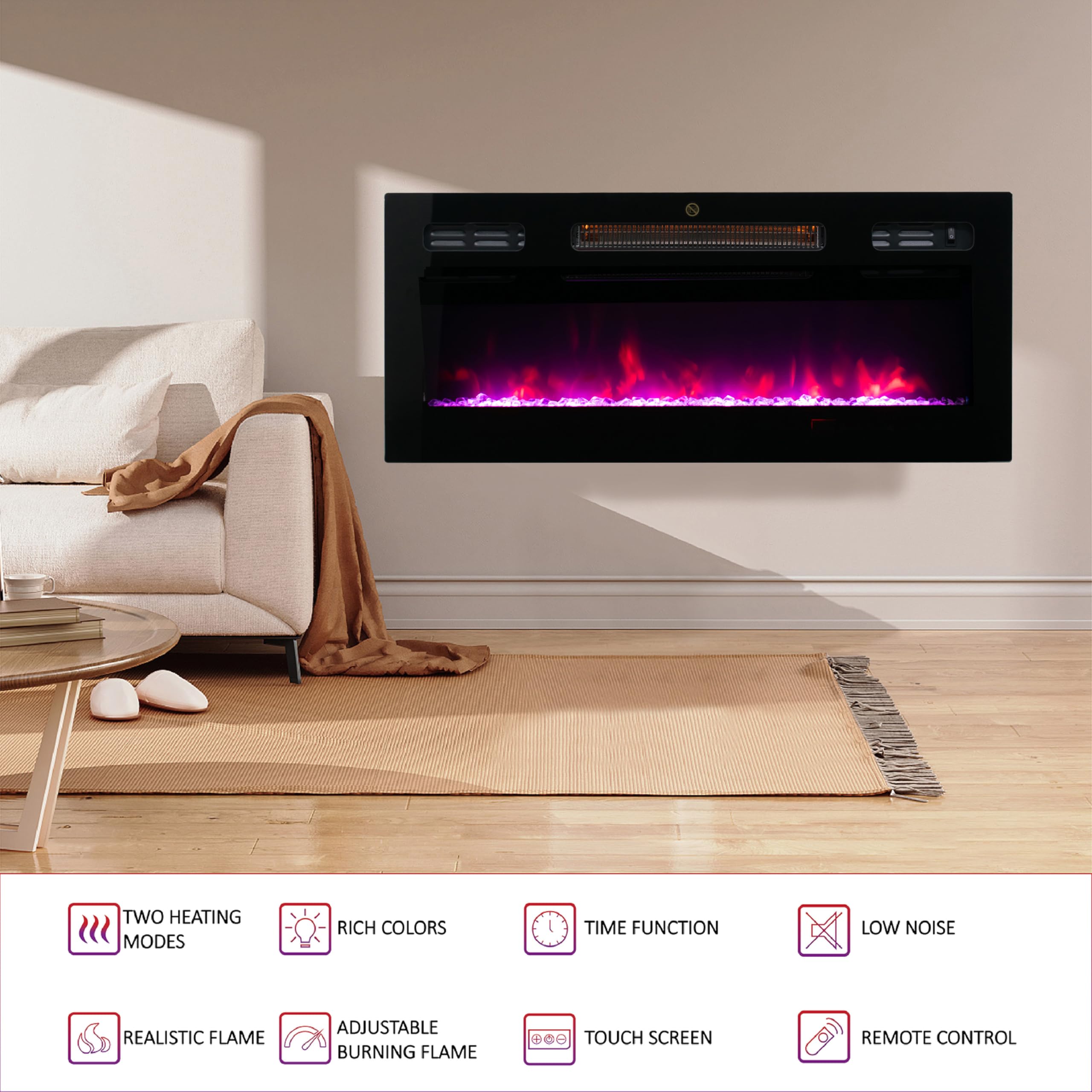 30 Inch Electric Fireplace Wall Mounted with Remote Control