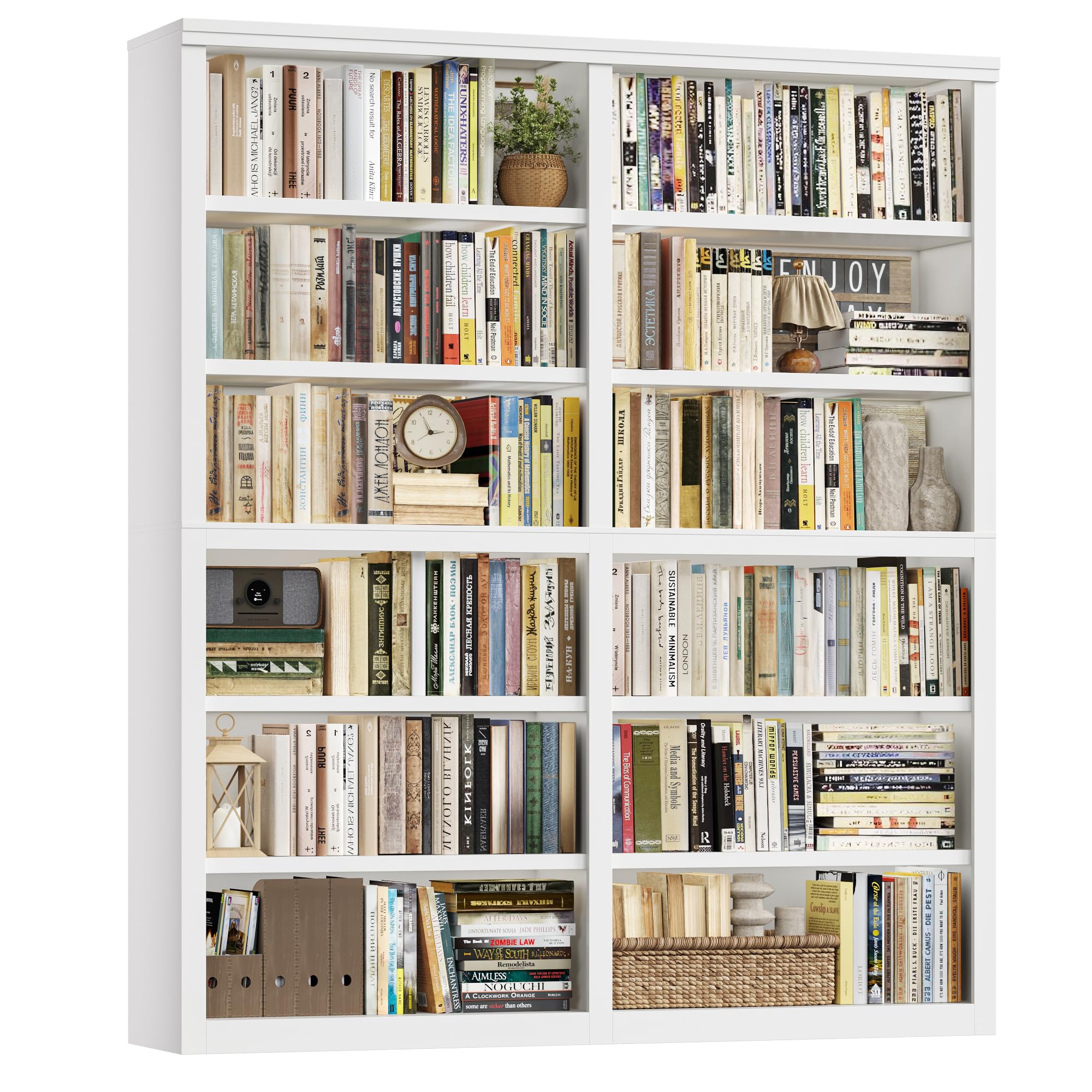 Large White Bookshelf with 12 Shelves