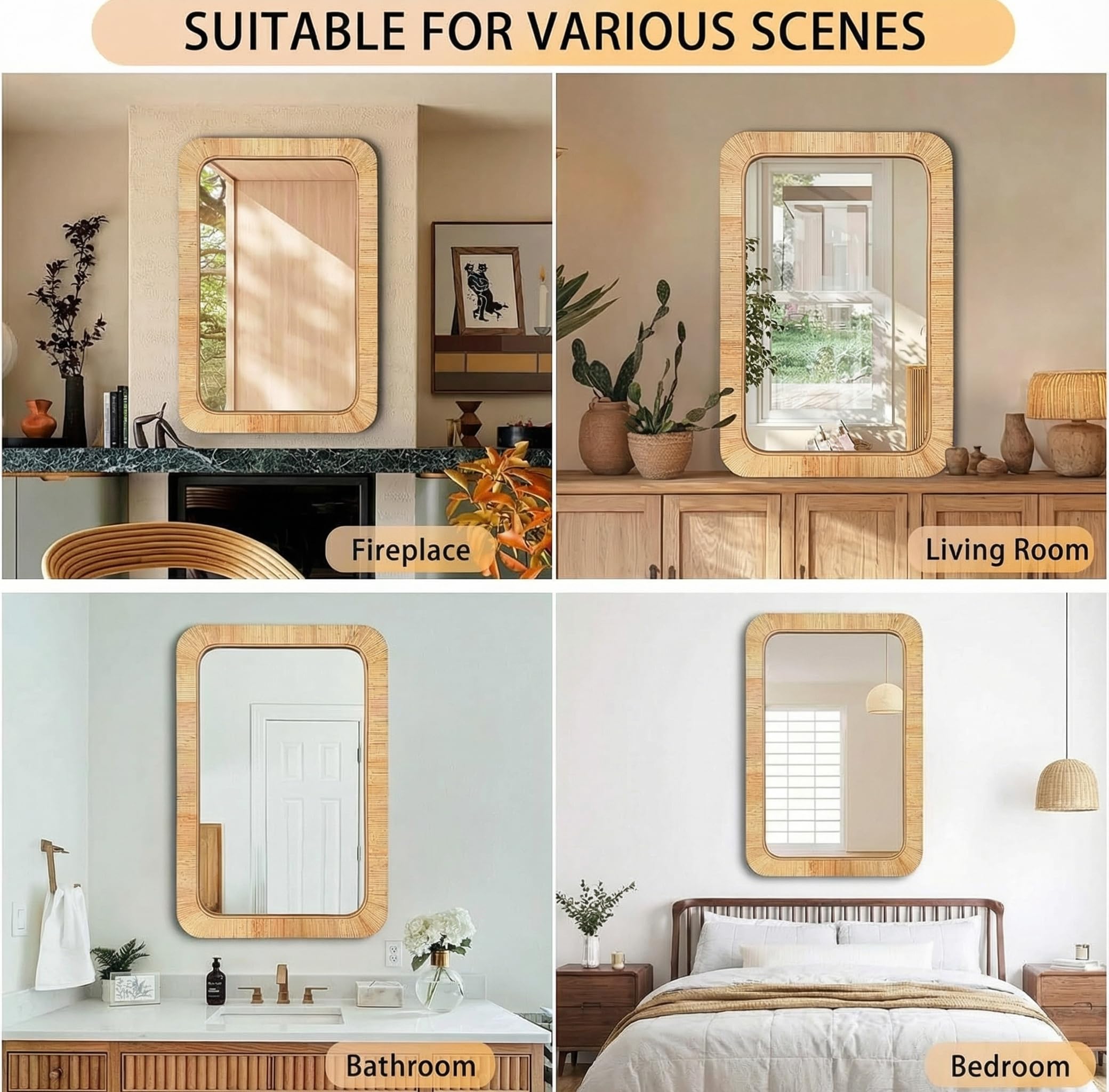 Rattan Rectangular Mirror 24x36