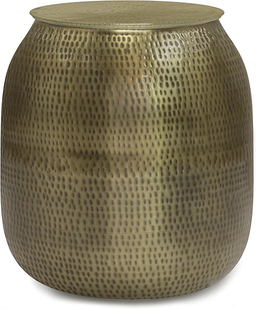 Metal Storage Accent Table - 19 Inch Round Drum Side Table