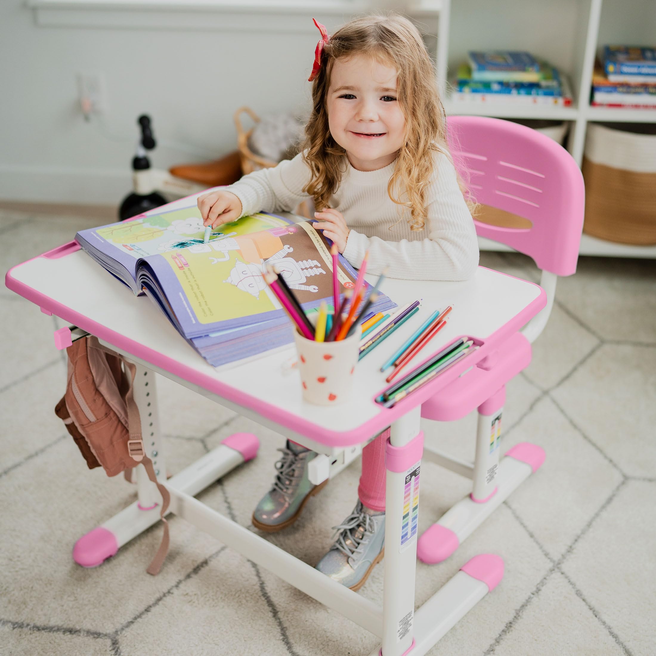Kids Desk and Chair Set - Height Adjustable with Storage Drawer