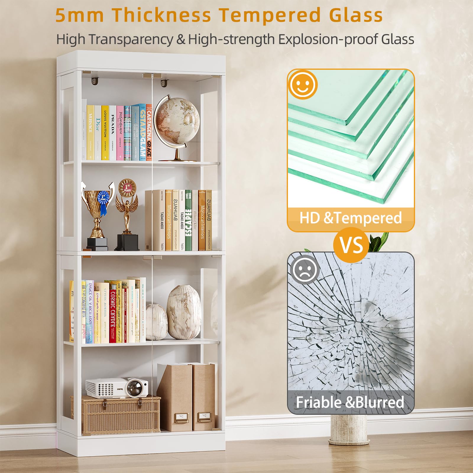 70.1" Display Cabinet with Glass Doors - 4-Tier Curio Cabinet