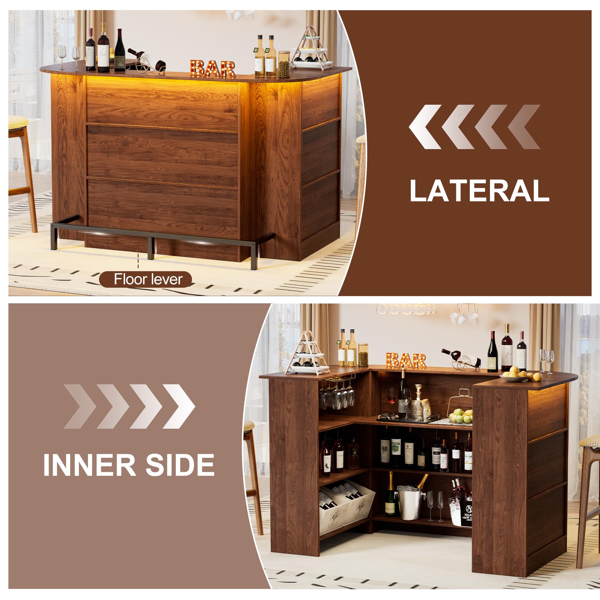 Home Bar Cabinet with LED Light & Stemware Holders
