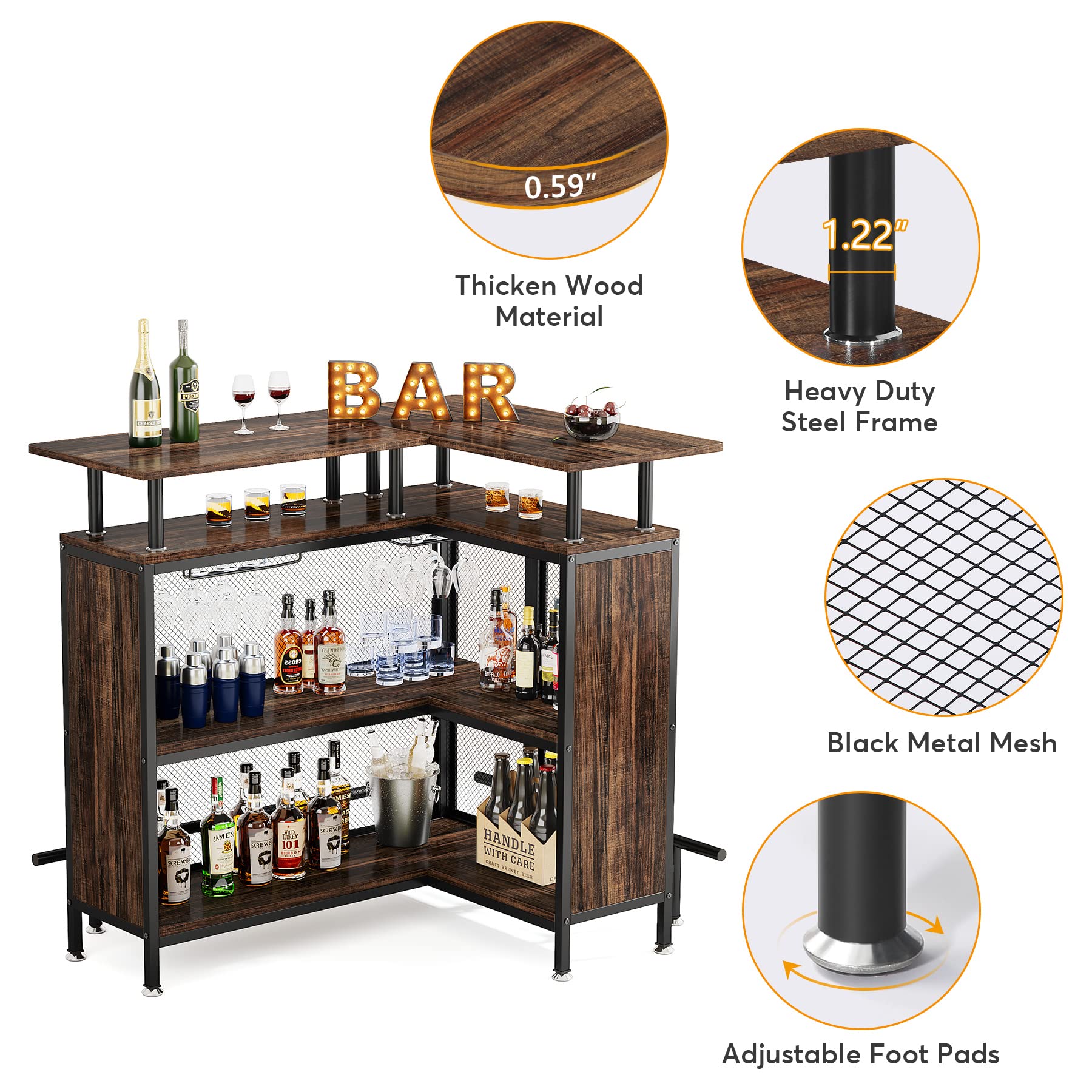 L-Shaped Bar Table with Stemware Racks