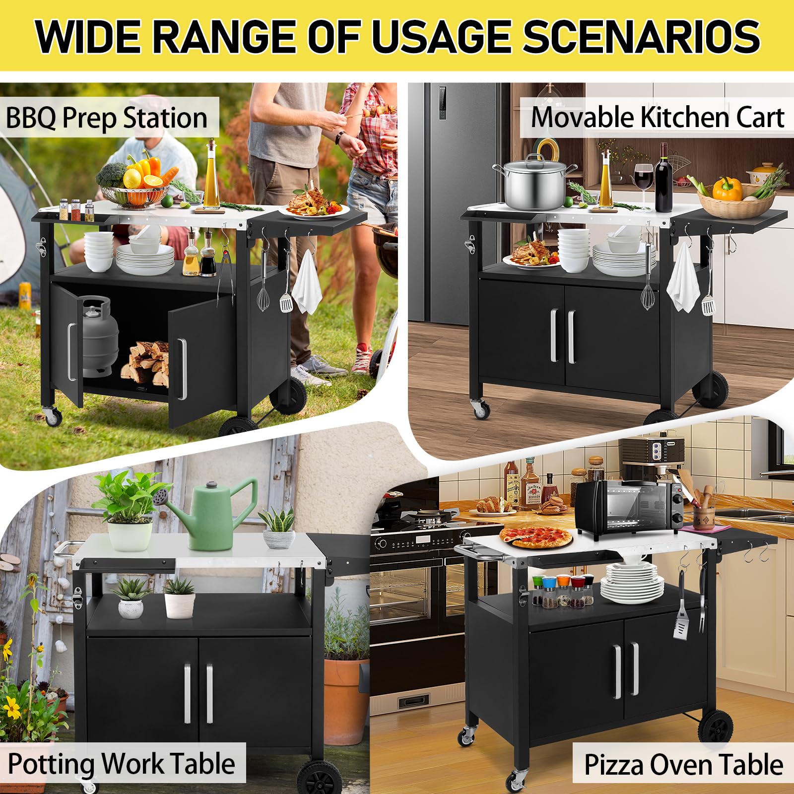 Outdoor Grill Cart with Storage and Wheels