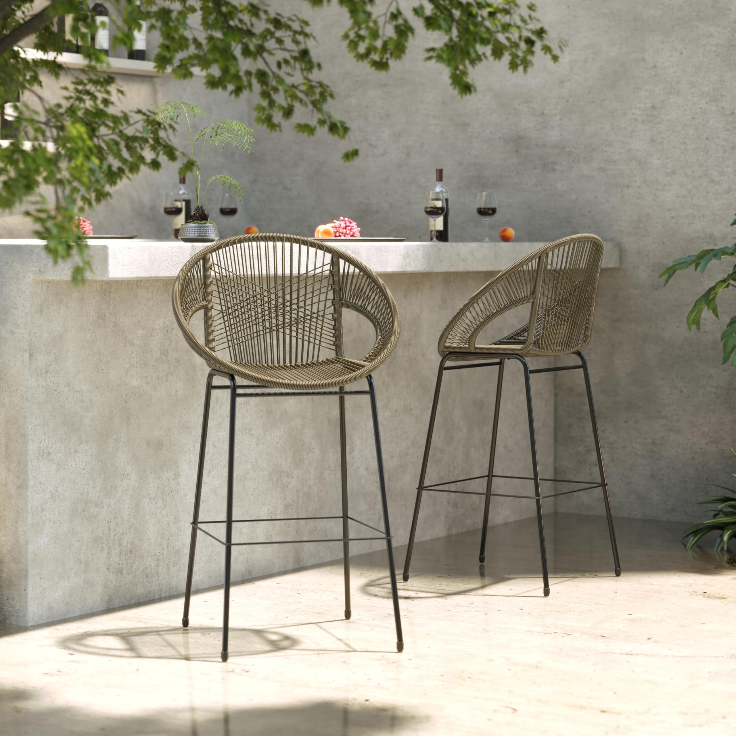 Woven Plastic Wicker Bar Stools Set of 2