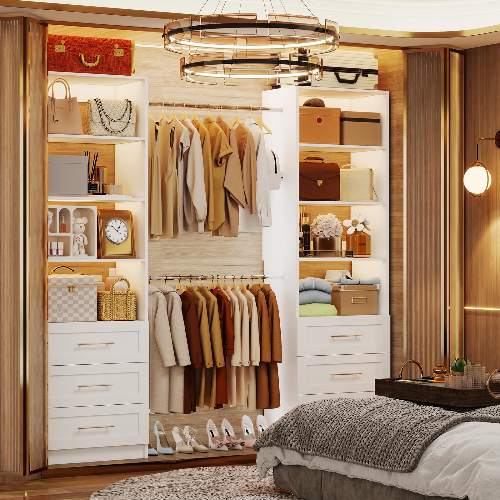 Closet Organizer System with 6 Drawers and 8 Hanging Rods