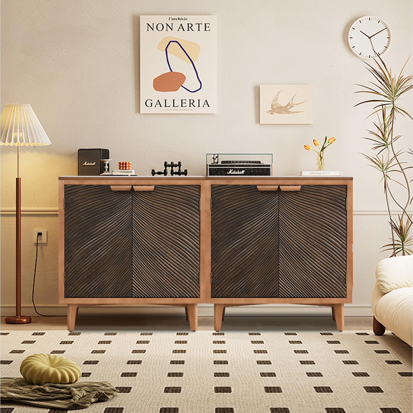 Carved Wood Accent Cabinet with 2 Doors