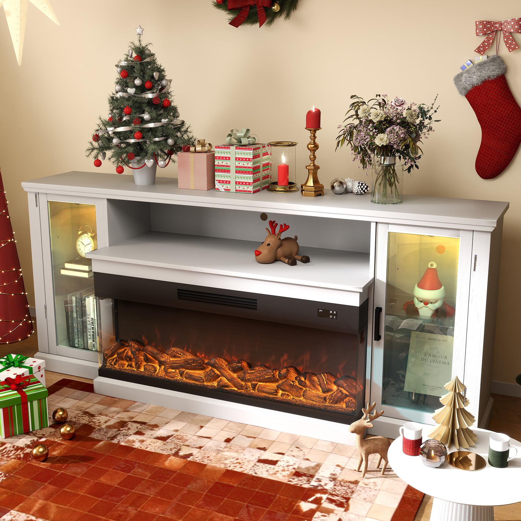 72.8" 3-Sided Electric Fireplace TV Stand with Storage