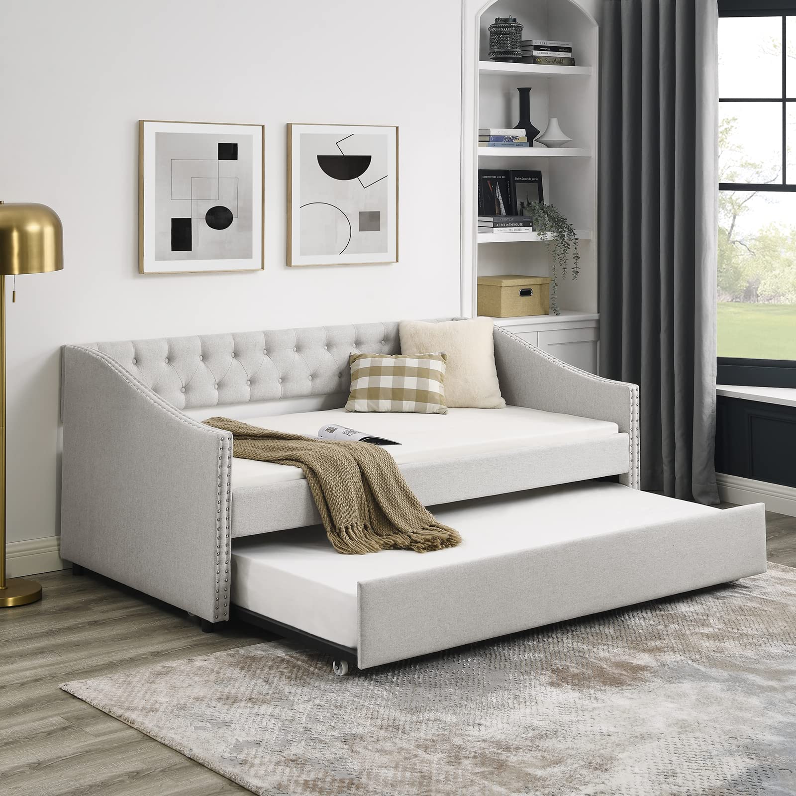 Twin Daybed with Trundle and Upholstered Sofa Bed