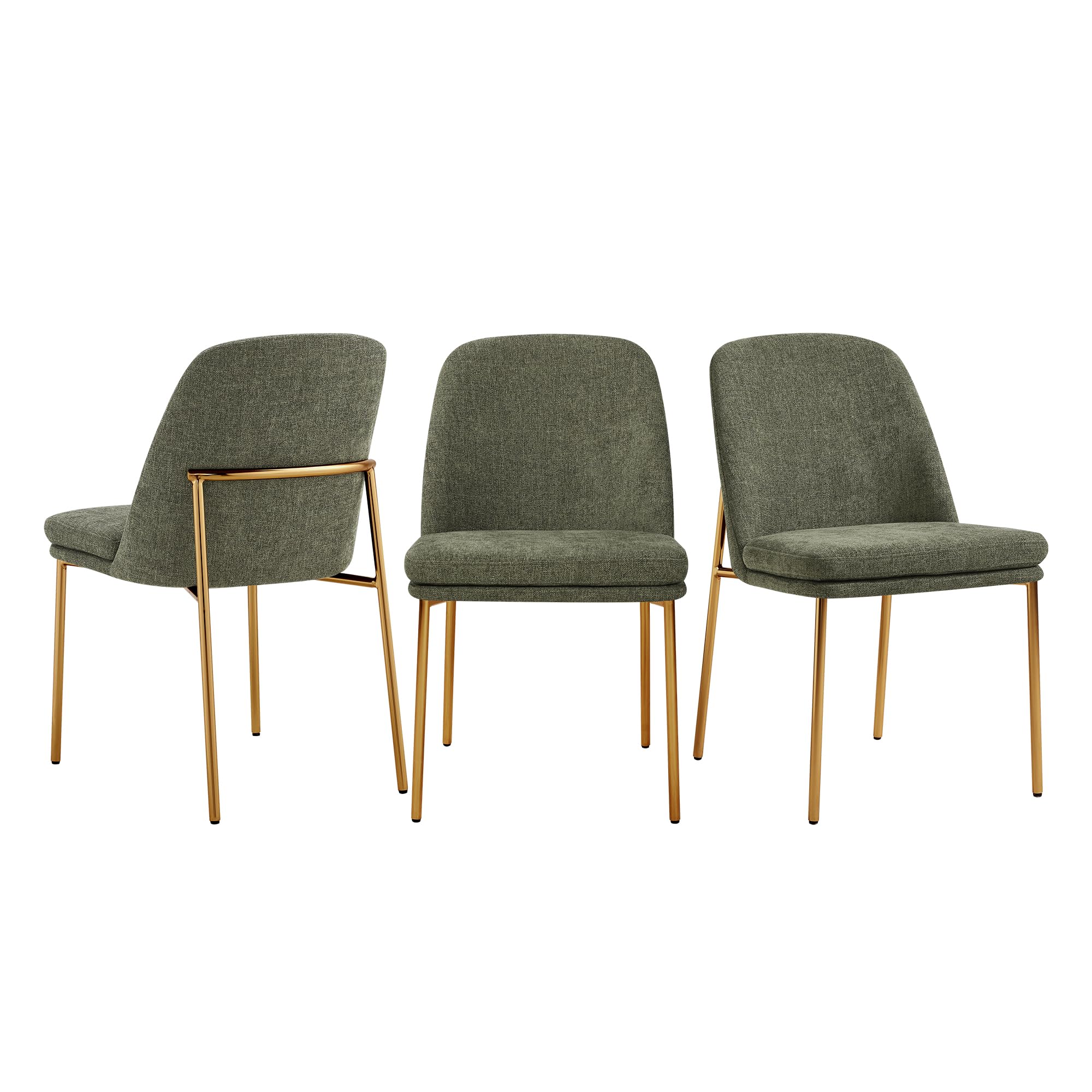 Modern Dining Chairs Set of 3 - FSC Certified Metal Frame - Moss Green