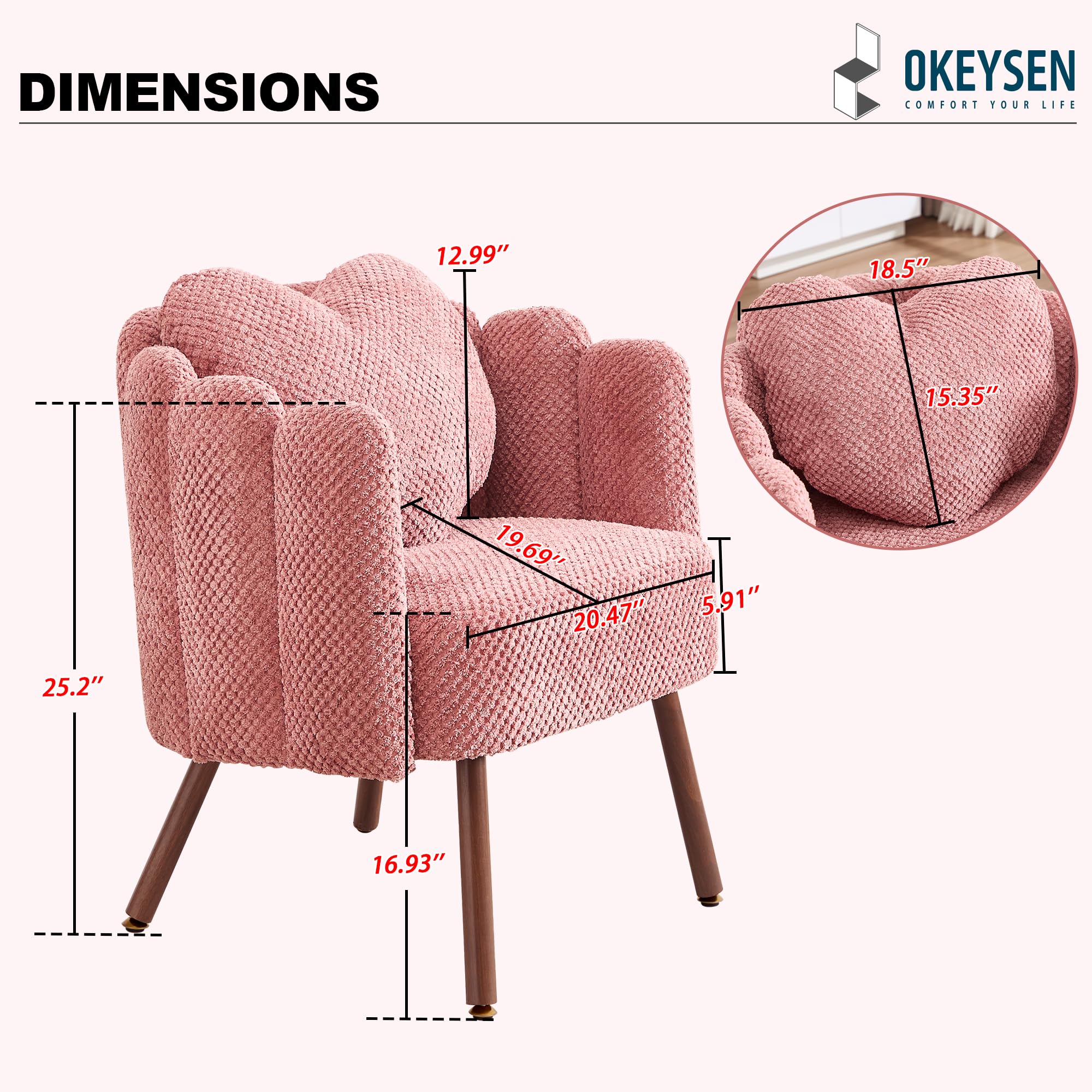 Okeysen Petal Vanity Cute Chair, Velvet Accent Chairs with Wood Leg, Vanity & Makeup Room, Mid Century Reading Armchair for Living Room, Bedroom.