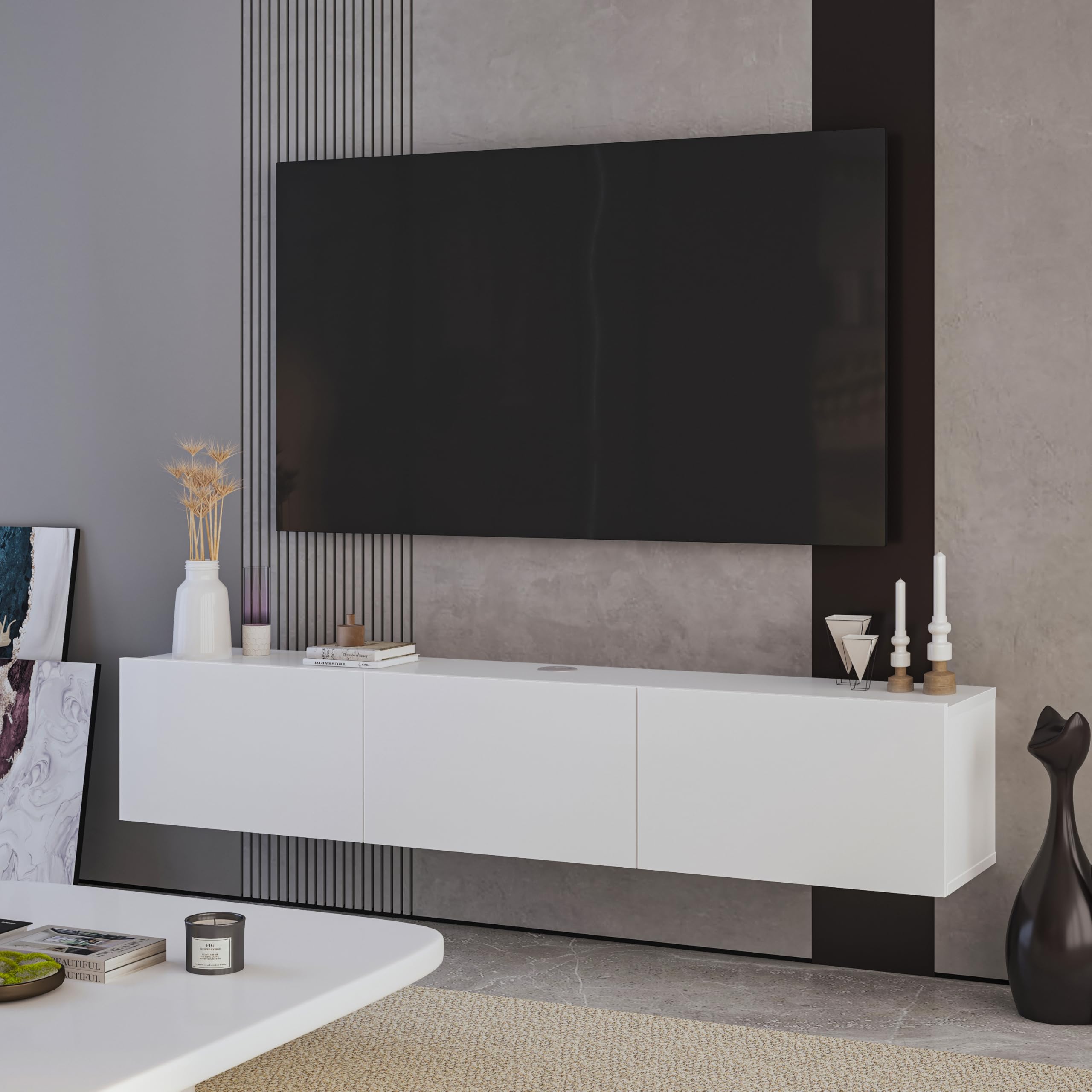 Modern Floating TV Stand White 63 Inch