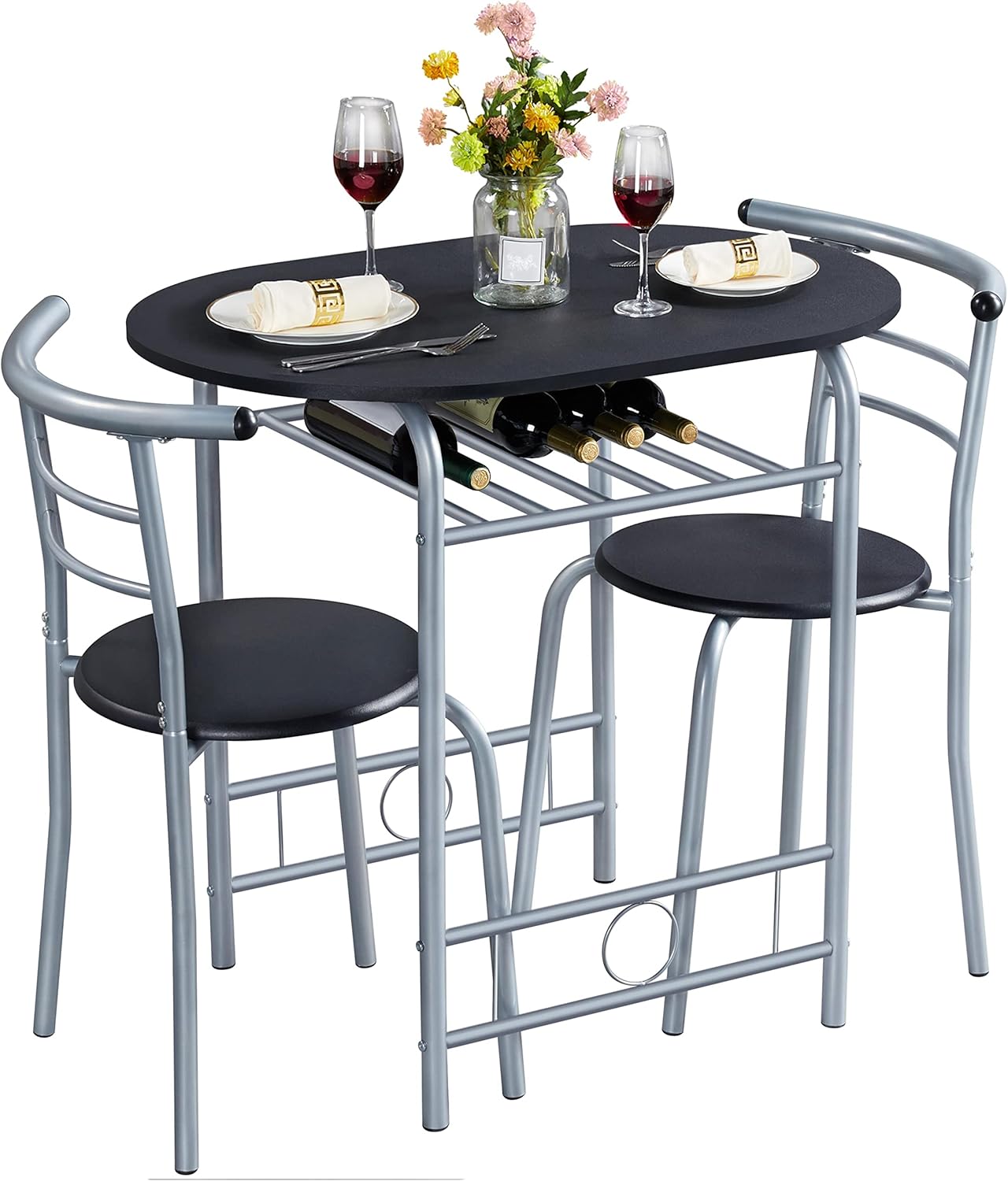 3-Piece Dining Table Set with Wine Rack