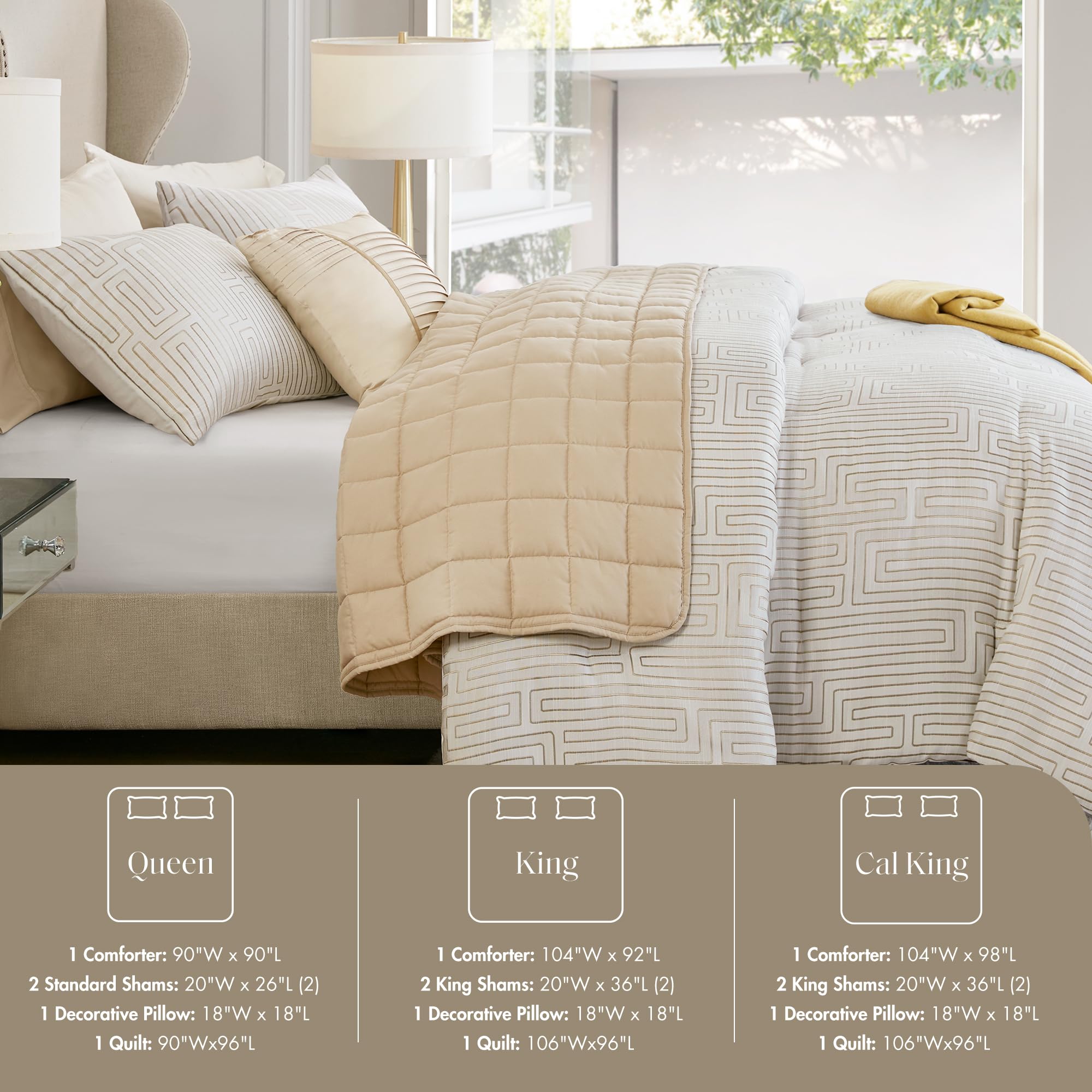 Jacquard Metallic Thread Comforter Set Queen Ivory 5 Piece