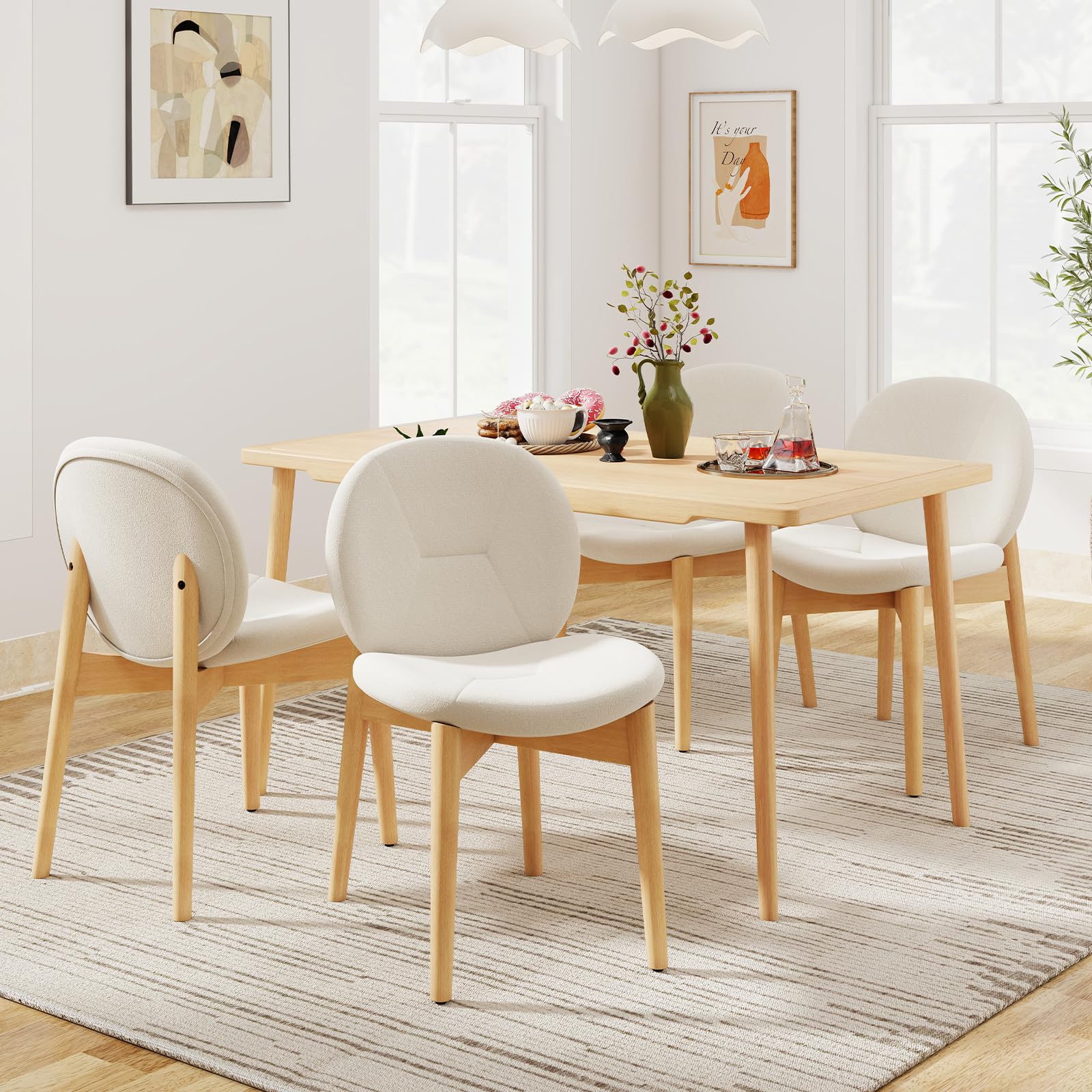 Modern Boucle Dining Chairs Set of 4