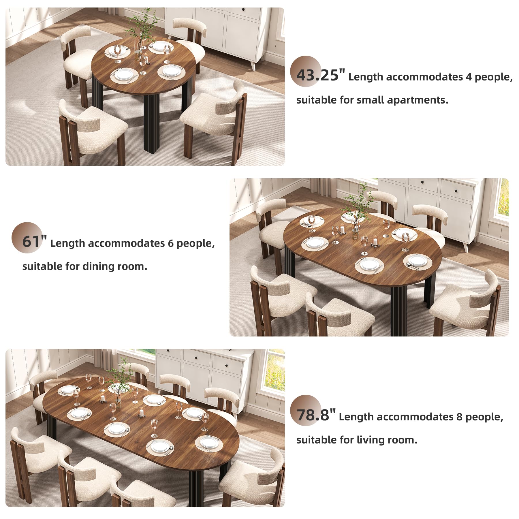 Extendable Oval Dining Table for 4-8 People