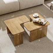 Modern Nesting Coffee Table Set of 2, Natural Wooden L-Shape Square Coffee Table for Living Room,Small Center Table End Table Sets Light Tabel with Rustic Wood Grain for Bedroom Office Cafe