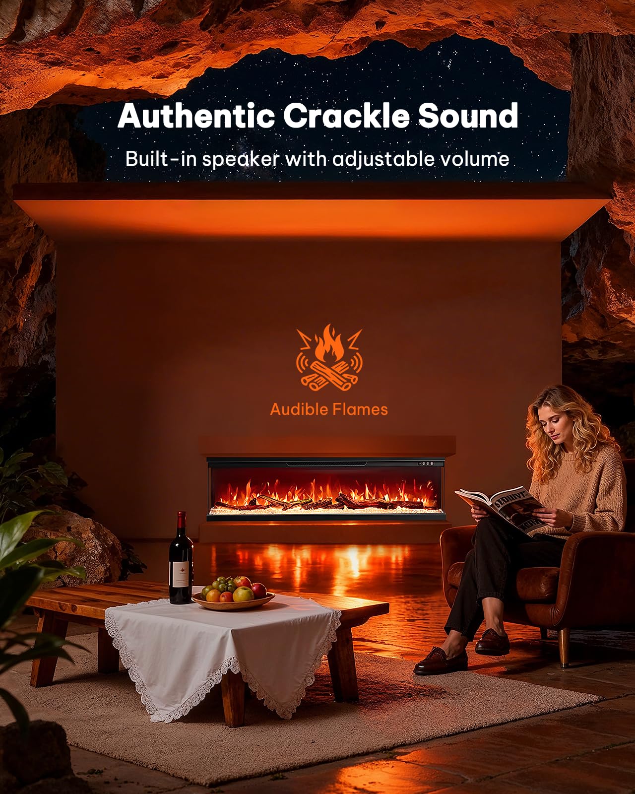 50" Triple-View Electric Fireplace with Smart Controls