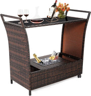 Outdoor Wicker Bar Cart with Ice Bucket