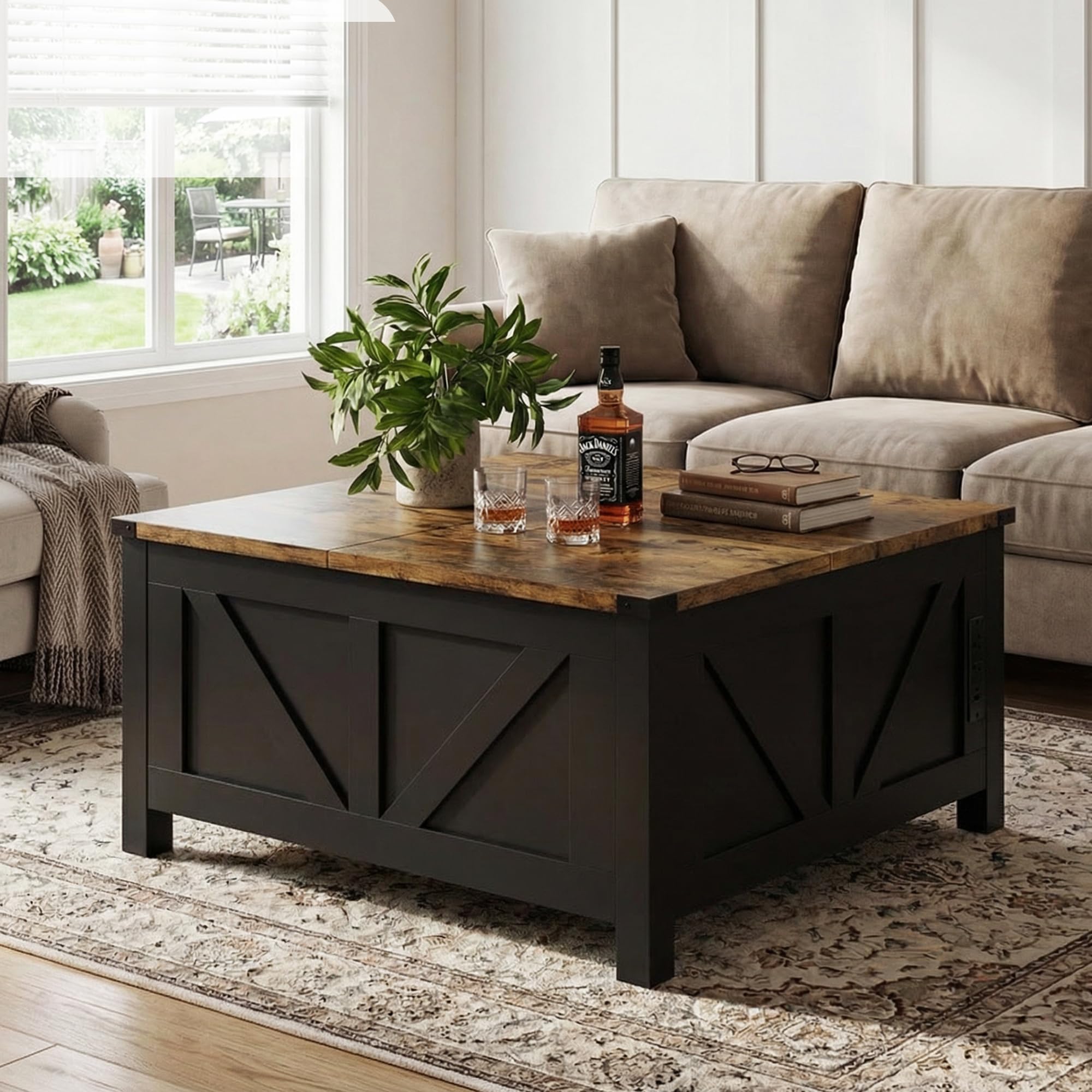Farmhouse Lift Top Coffee Table with Charging Station