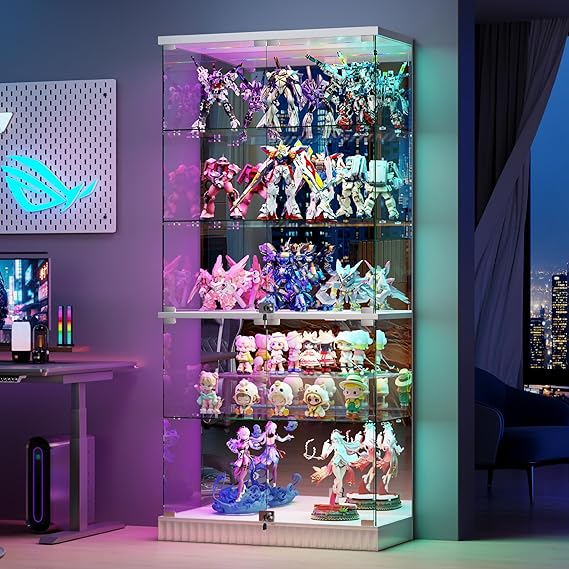 LED Display Cabinet with Glass Doors and Adjustable Shelves
