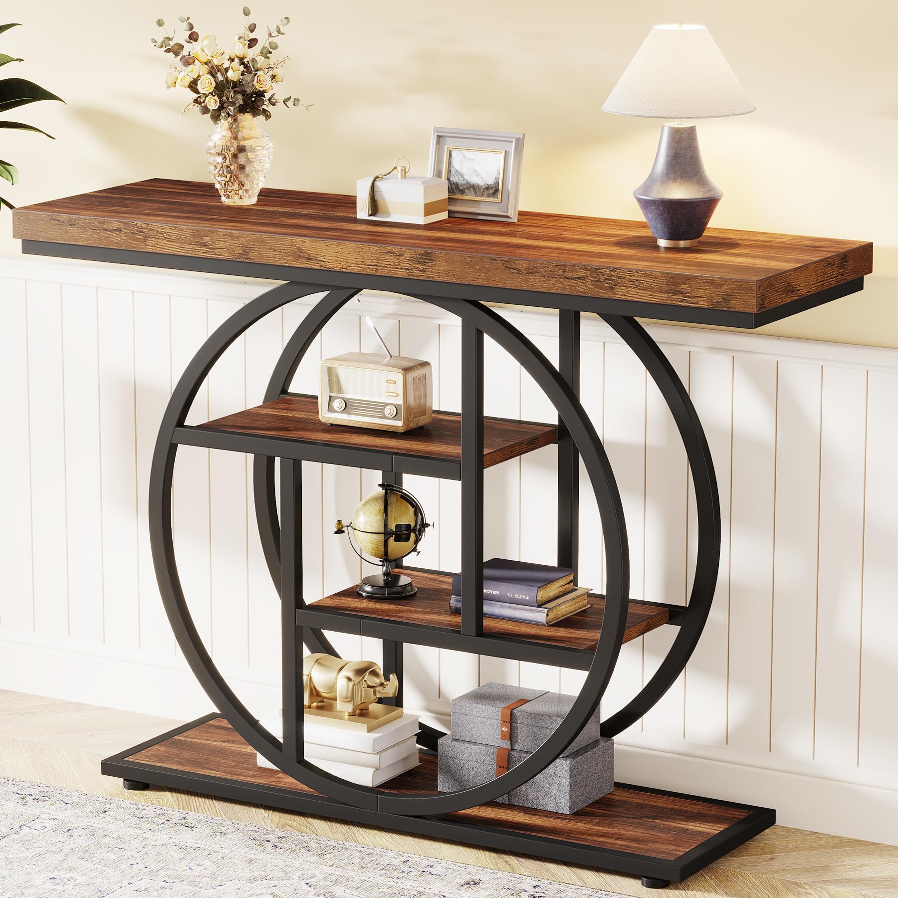 41.3" Industrial Console Table with 4-Tier Storage Shelves