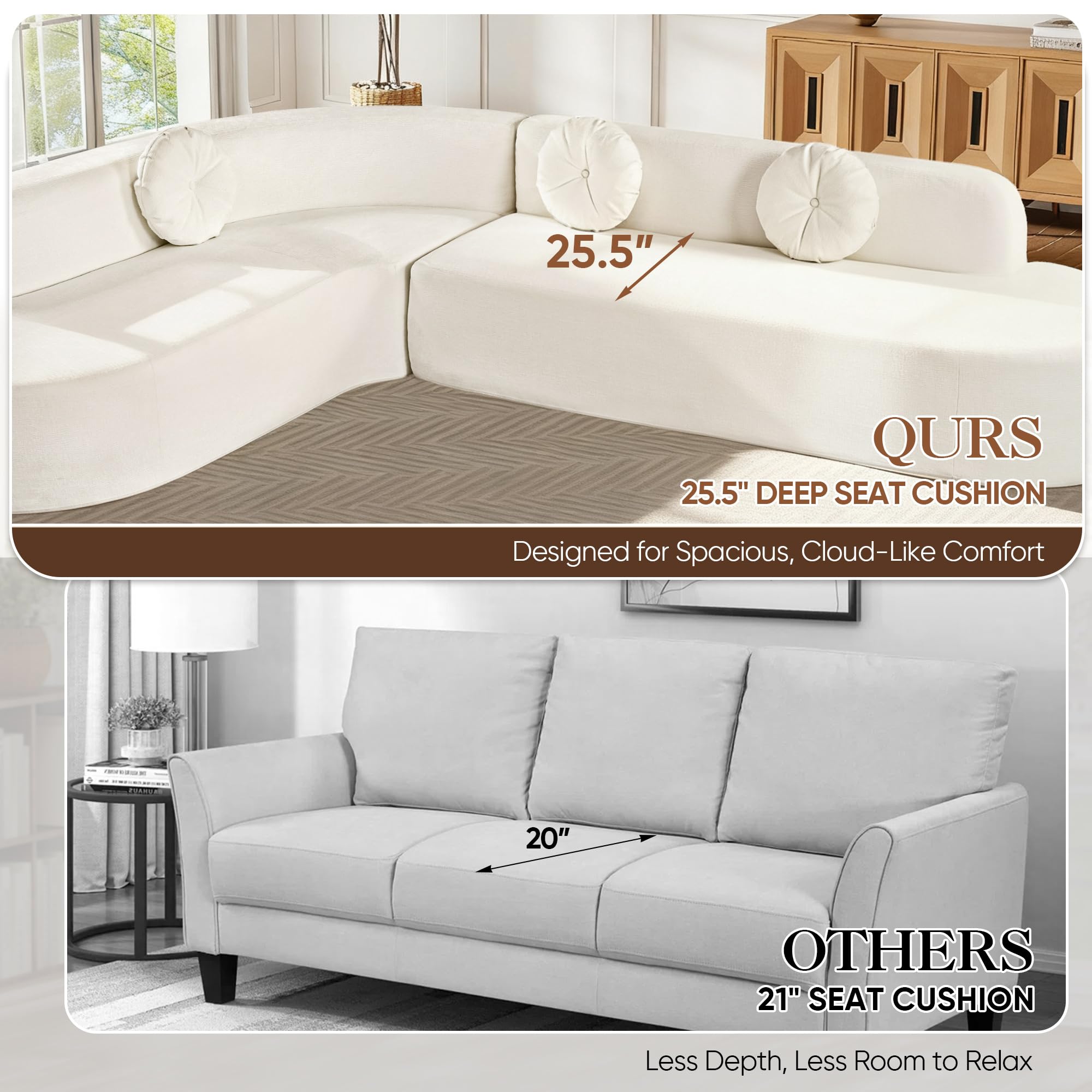 Curved Sectional Sofa L-Shaped 4 Seater