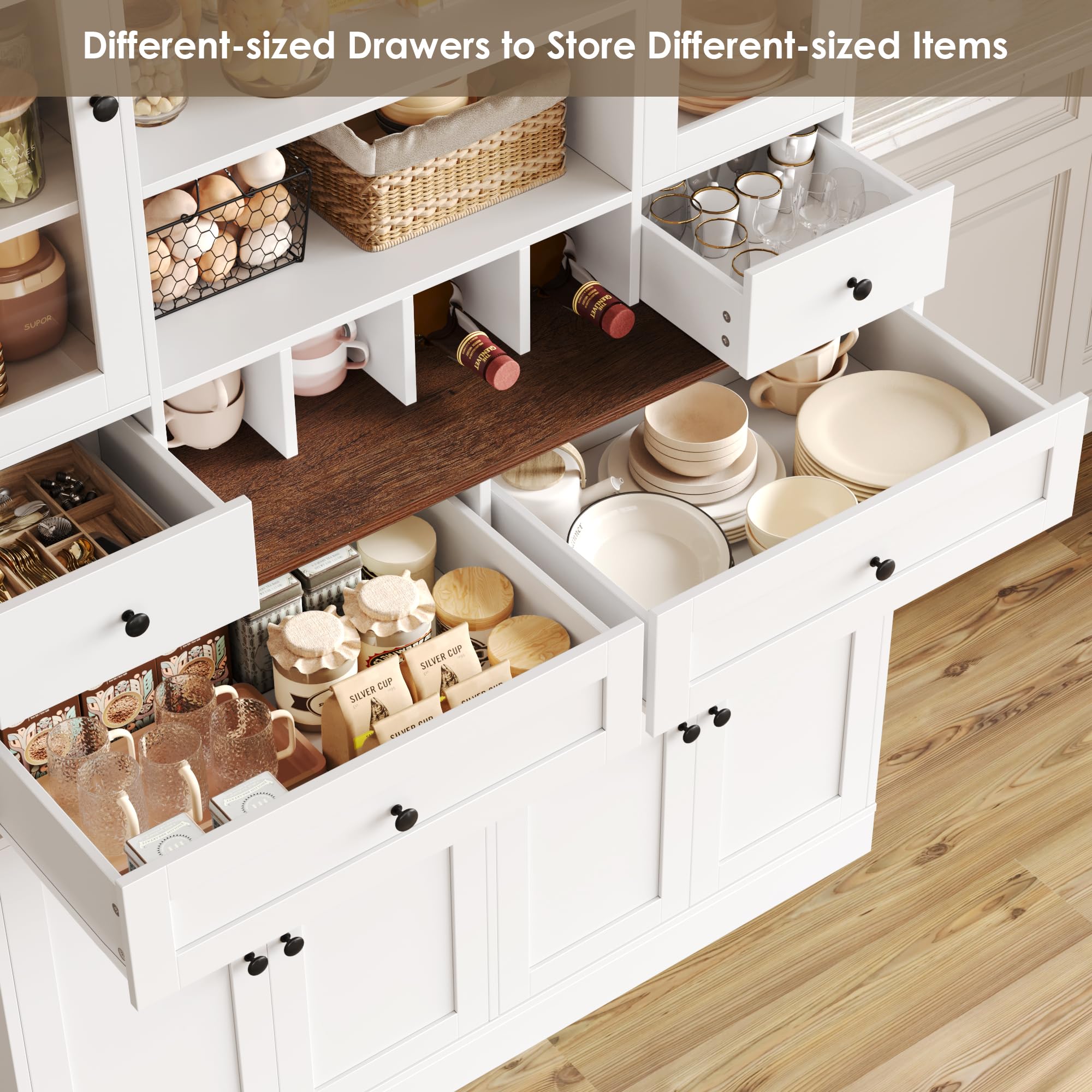 Kitchen Pantry Storage Cabinet with Wine Rack