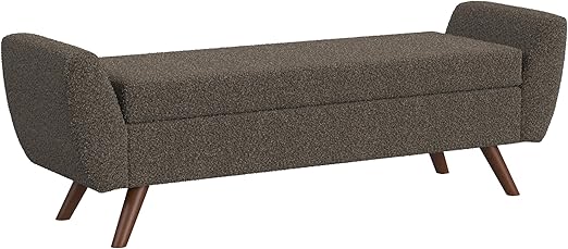 Modern Storage Bench with Wood Legs - Light Gray Woven