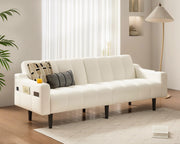 80 Inch Faux Leather Futon Sofa Bed with Adjustable Backrest