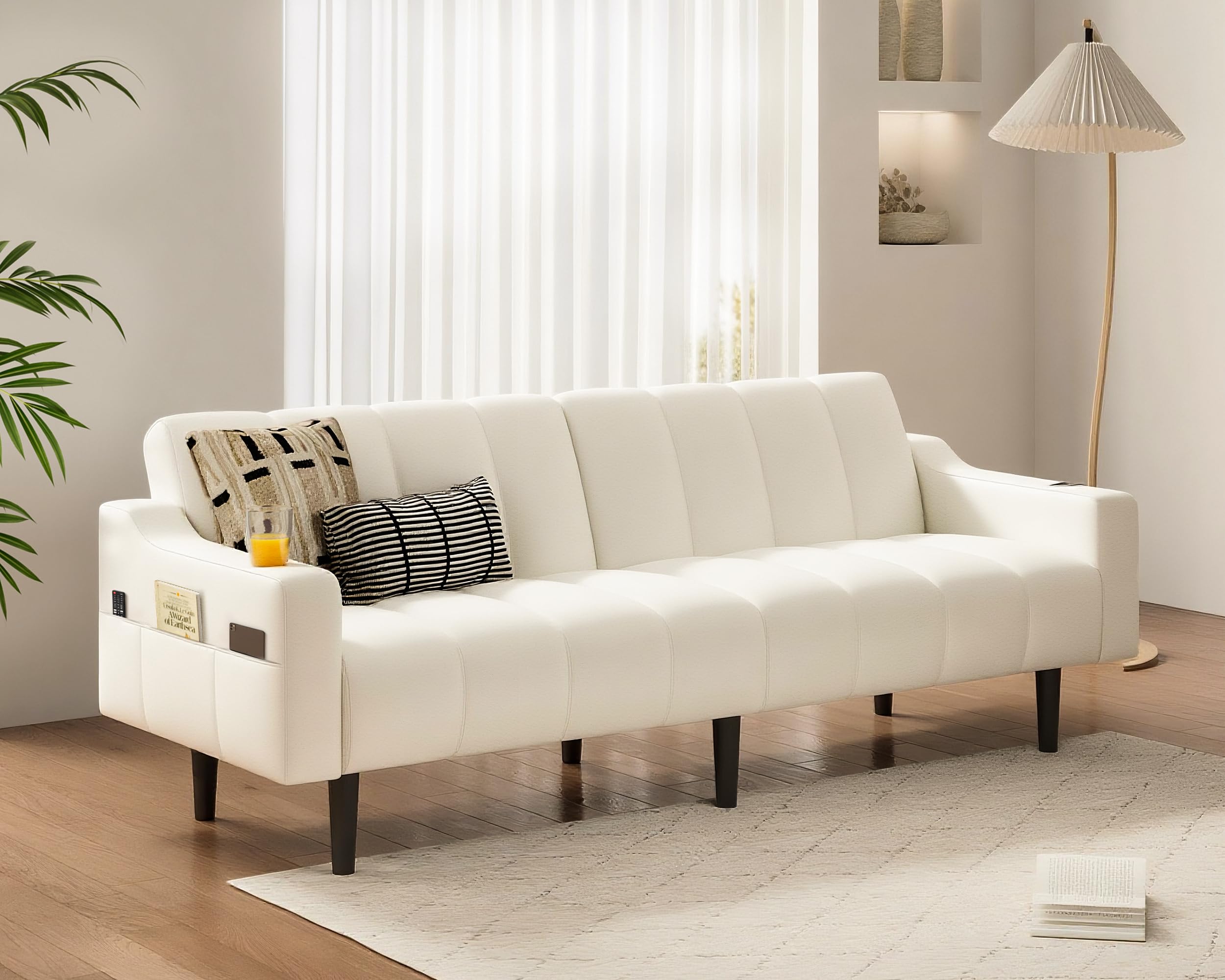 80 Inch Faux Leather Futon Sofa Bed with Adjustable Backrest