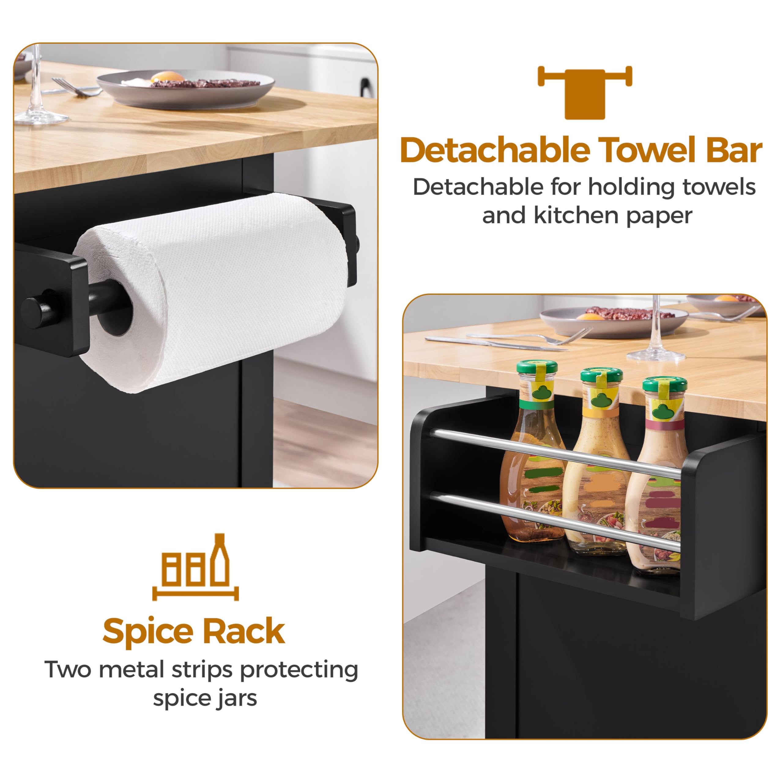 Kitchen Island Cart with Drop Leaf 49 Inch Rolling Table