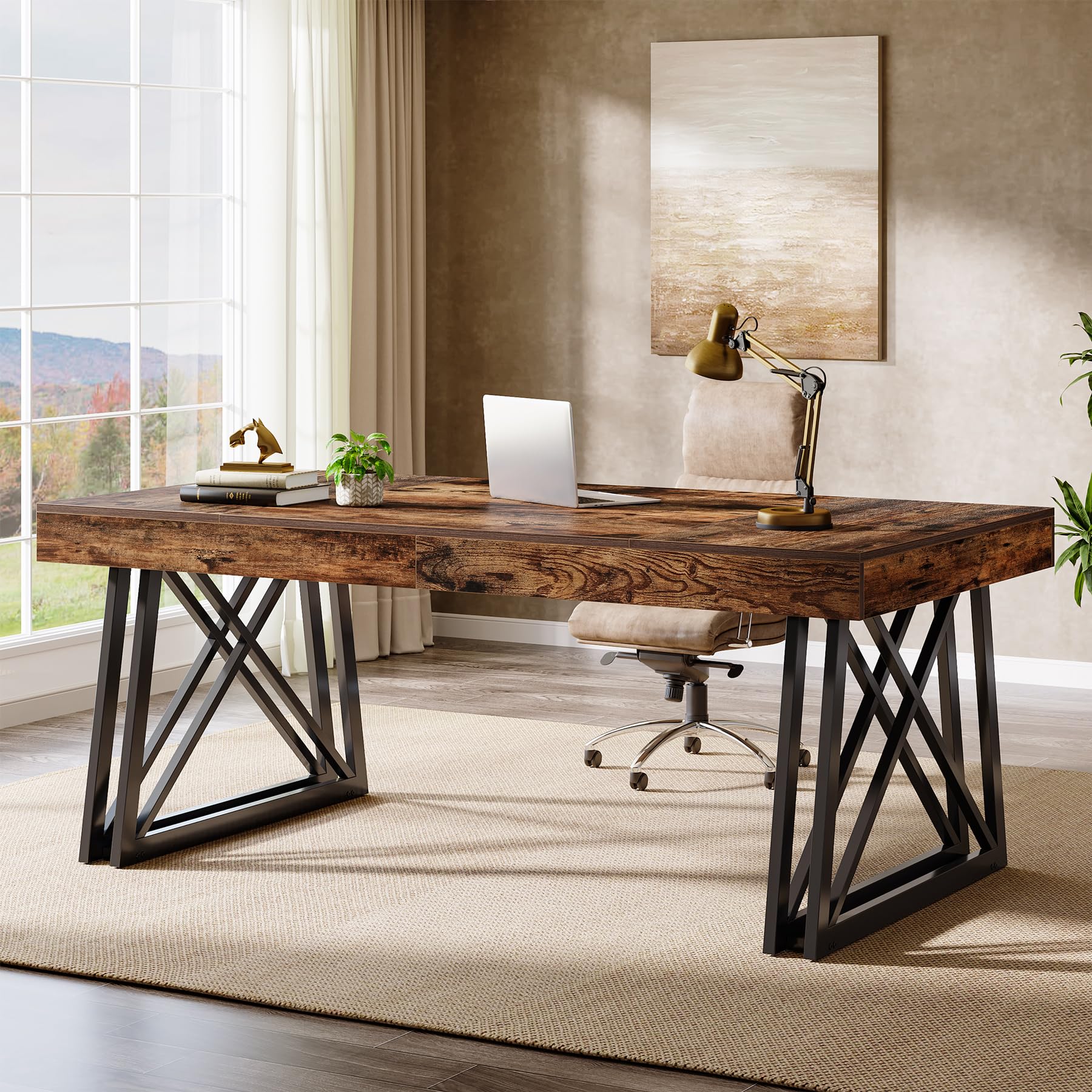 63-Inch Executive Desk with X-Shaped Legs