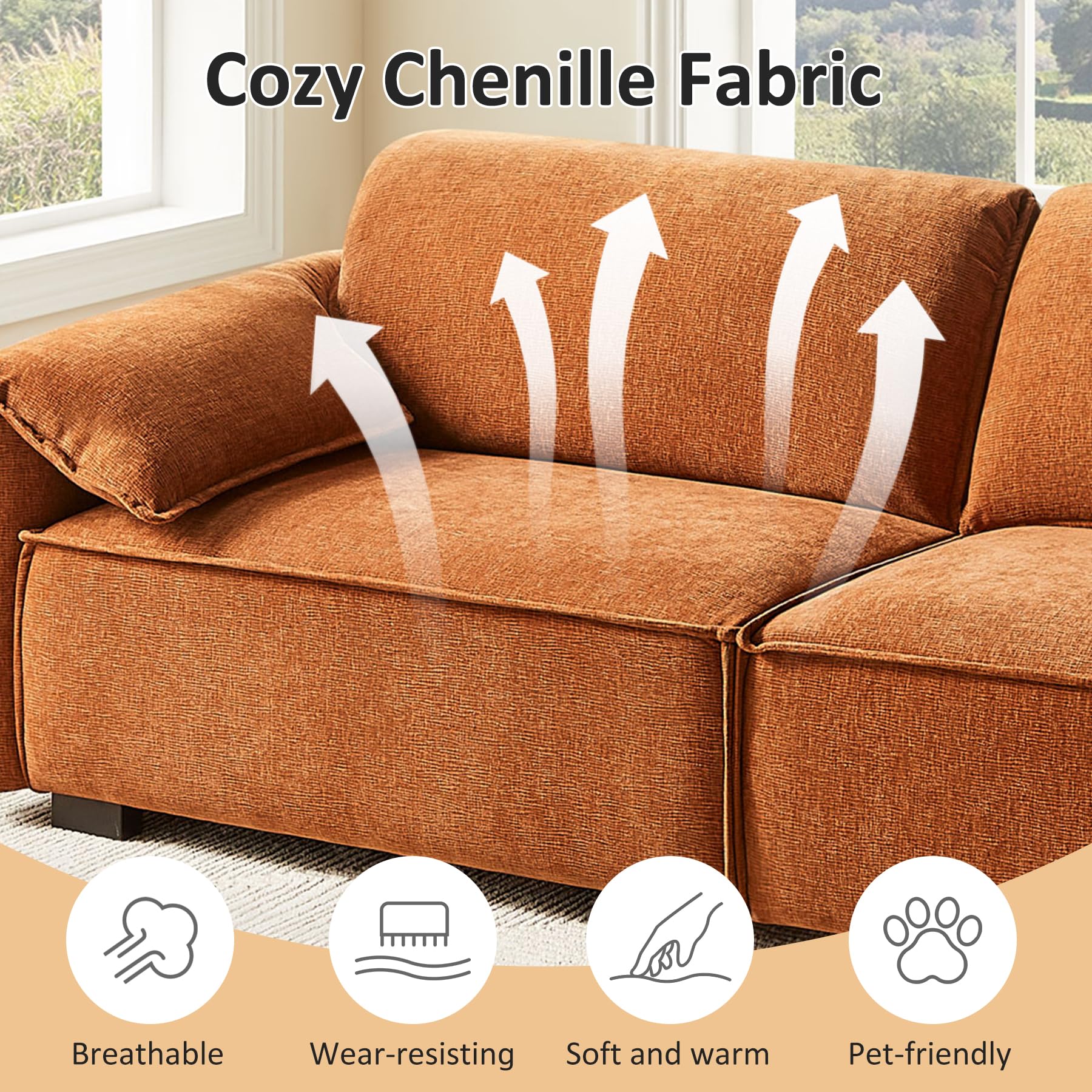 3-Seater Chenille Sofa Couch