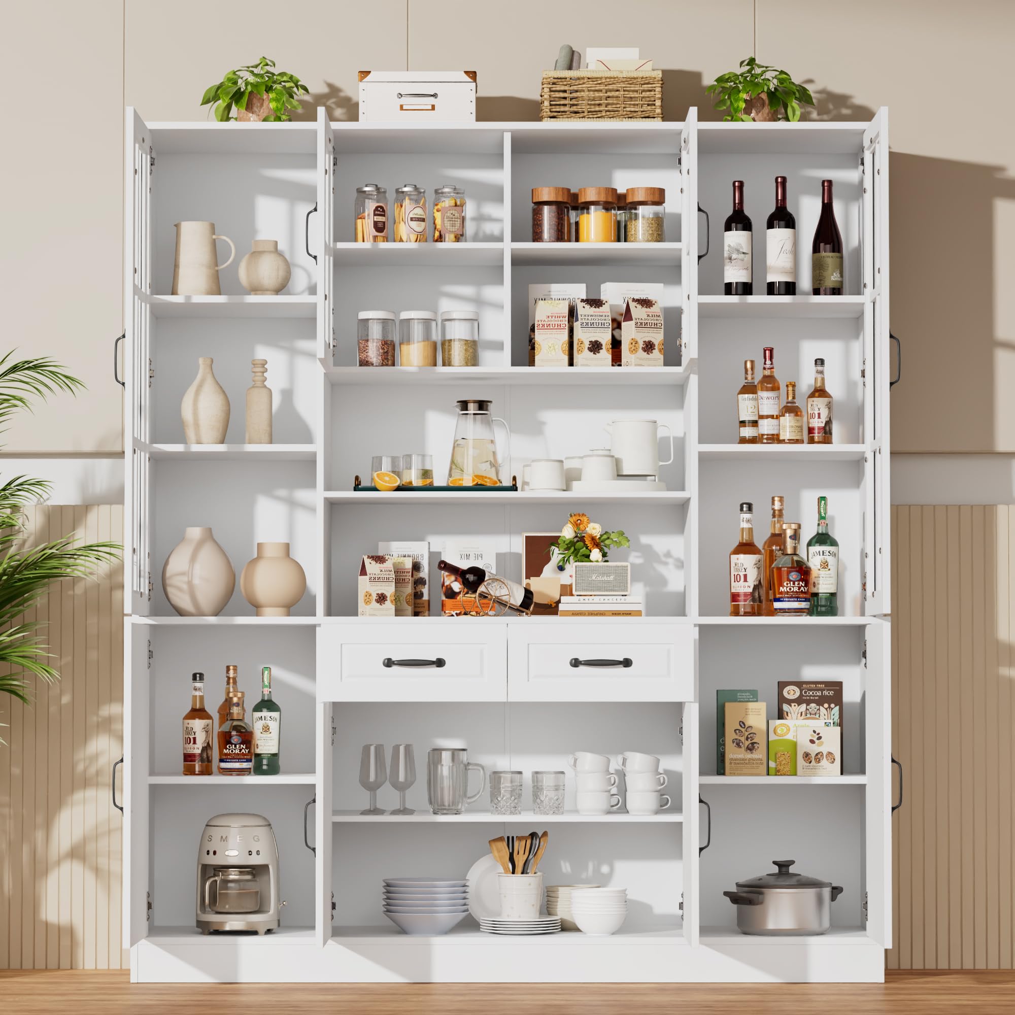 71" Tall Kitchen Pantry with Glass Doors