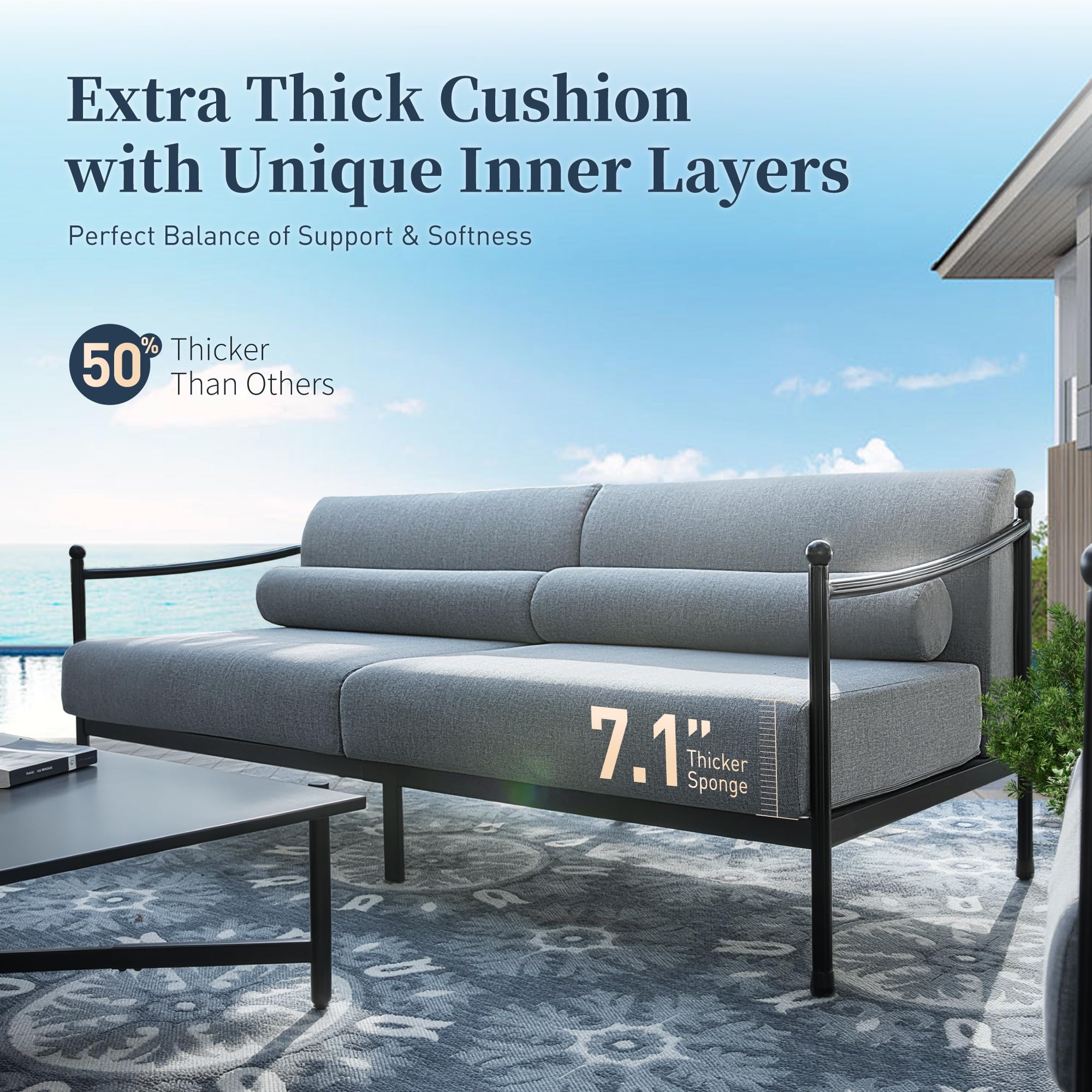 5-Piece Metal Outdoor Patio Furniture Set with Thick Cushions