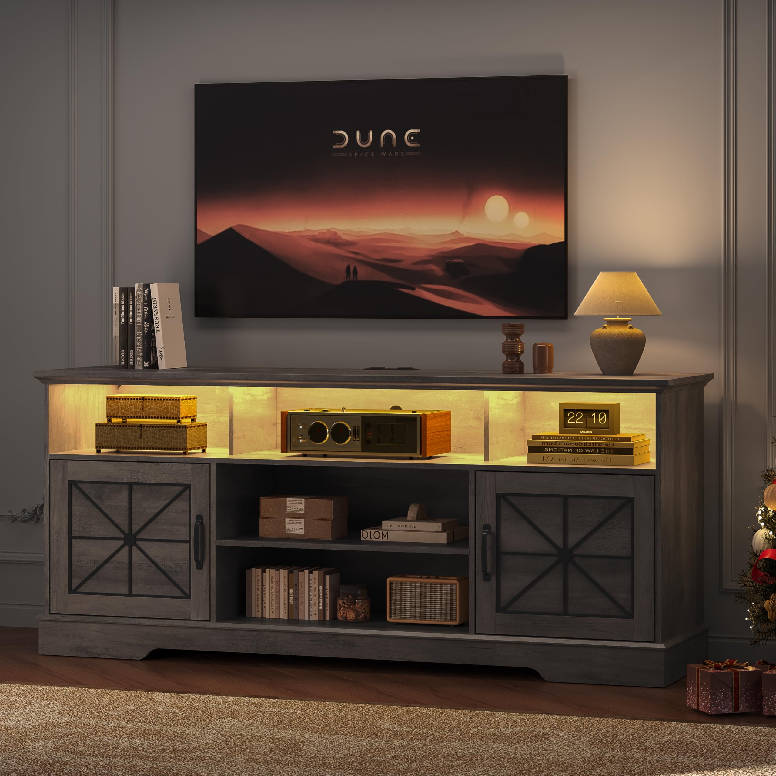 59 Inch TV Stand with RGB LED Lights and Storage Cabinets