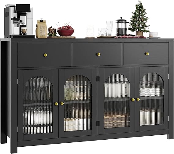55" Black Buffet Cabinet with Storage