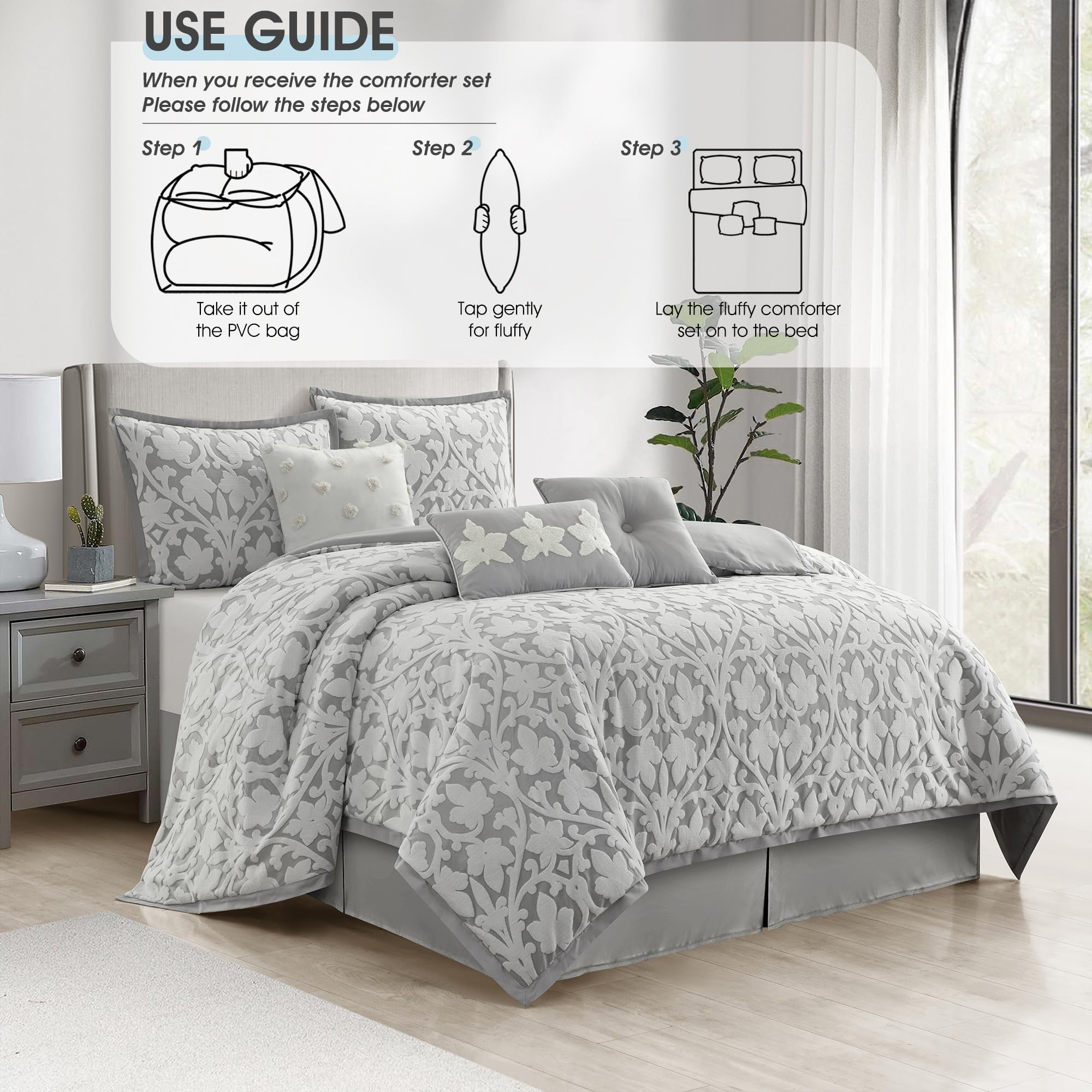 7 Piece Jacquard Comforter Set Queen
