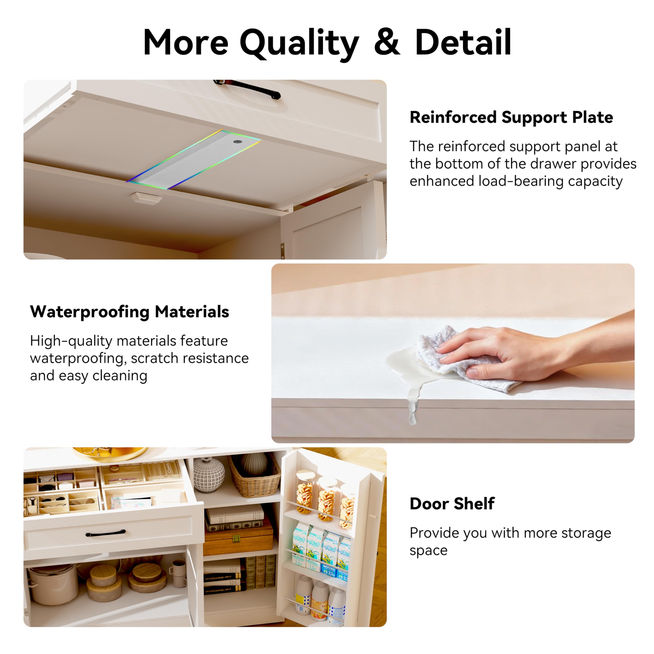 Kitchen Pantry Cabinet with LED Light and Charging Station