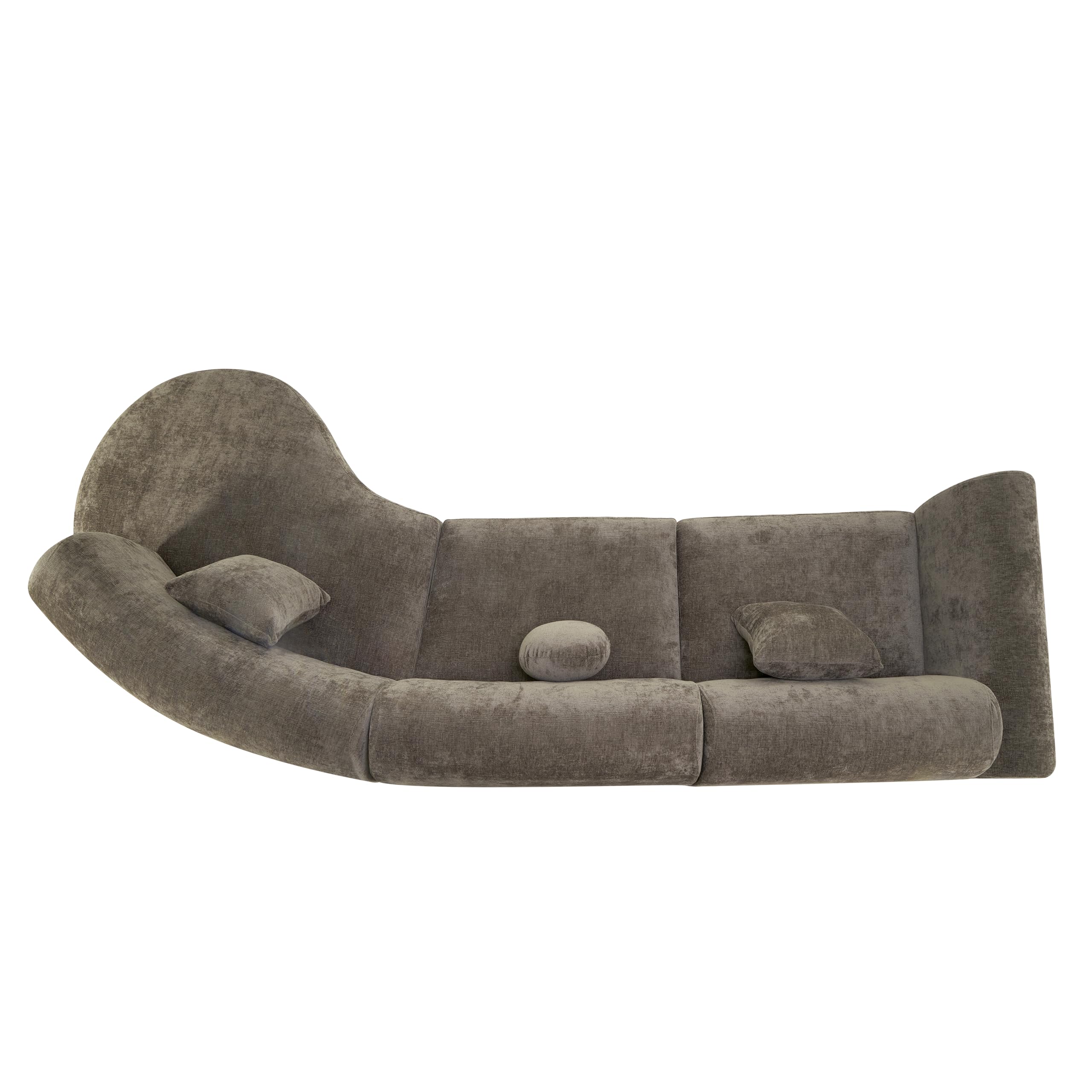 Merax 3-Piece 140" Curved Polyester Sectional Sofa Set, 7 Seat Modern Cloud Couch with Chaise Lounge,3 Pillows, Fully Assembled for Living Room, Dark Brown